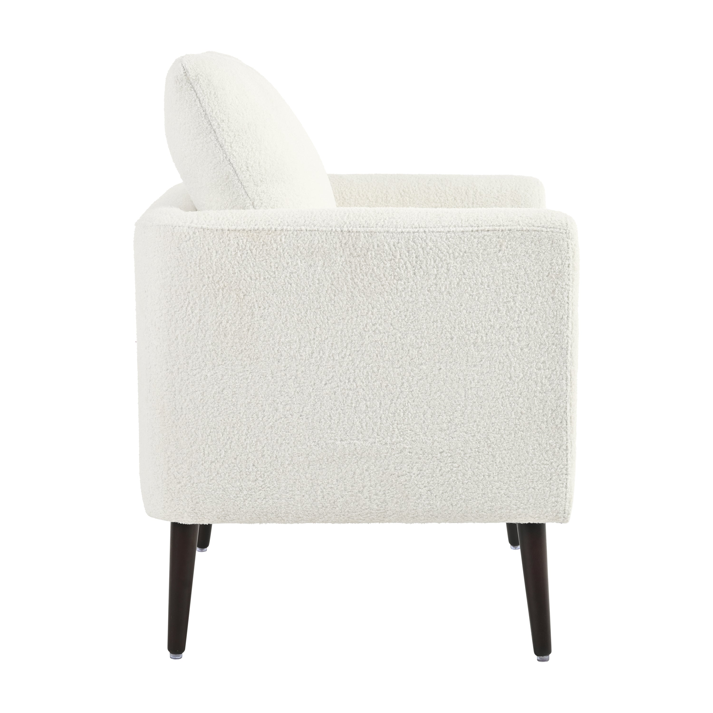 Modern Teddy Fabric Accent Chair - Mid-Century Upholstered Armchair with Pillow and Wood Legs for Living Room, Bedroom, or Reception Room - White