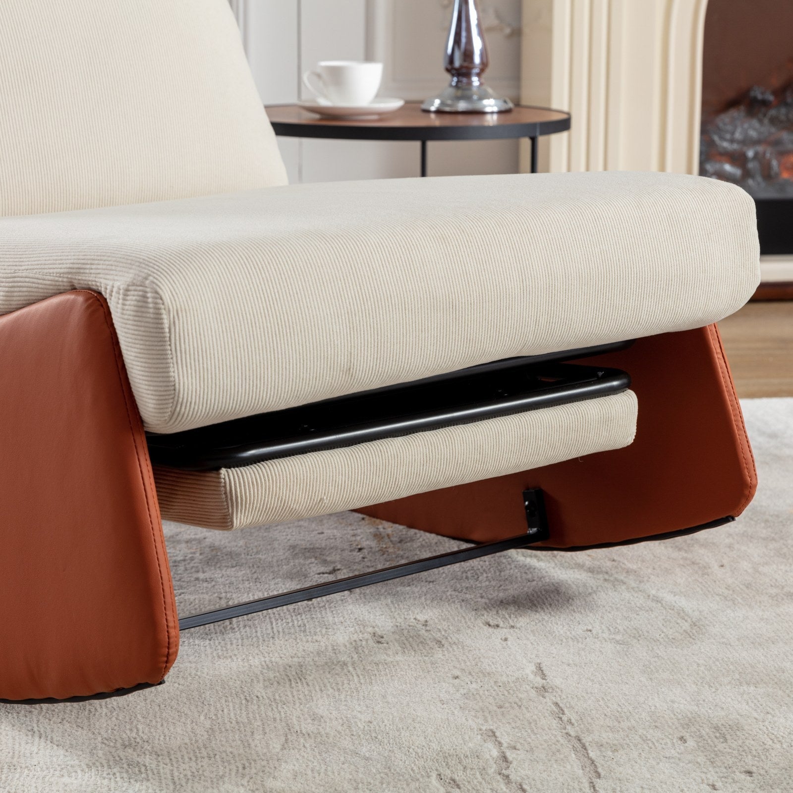Modern Orange Upholstered Rocking Chair Recliner with Footrest and Adjustable Backrest