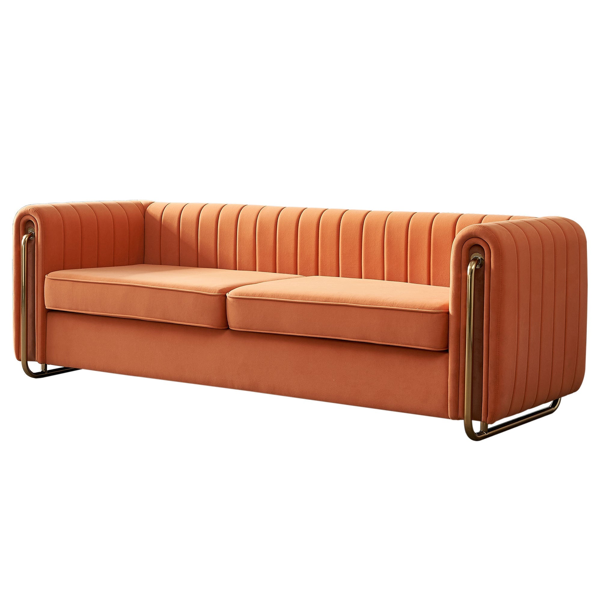 Contemporary Velvet Sofa Couch 84.25''W for Living Room, Orange