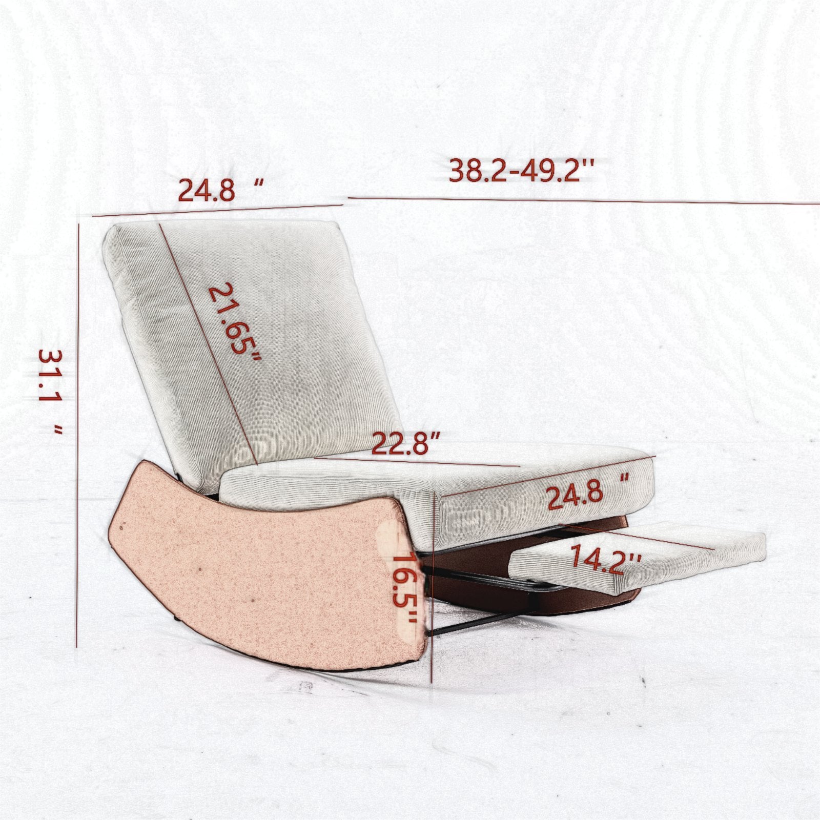 Modern Orange Upholstered Rocking Chair Recliner with Footrest and Adjustable Backrest