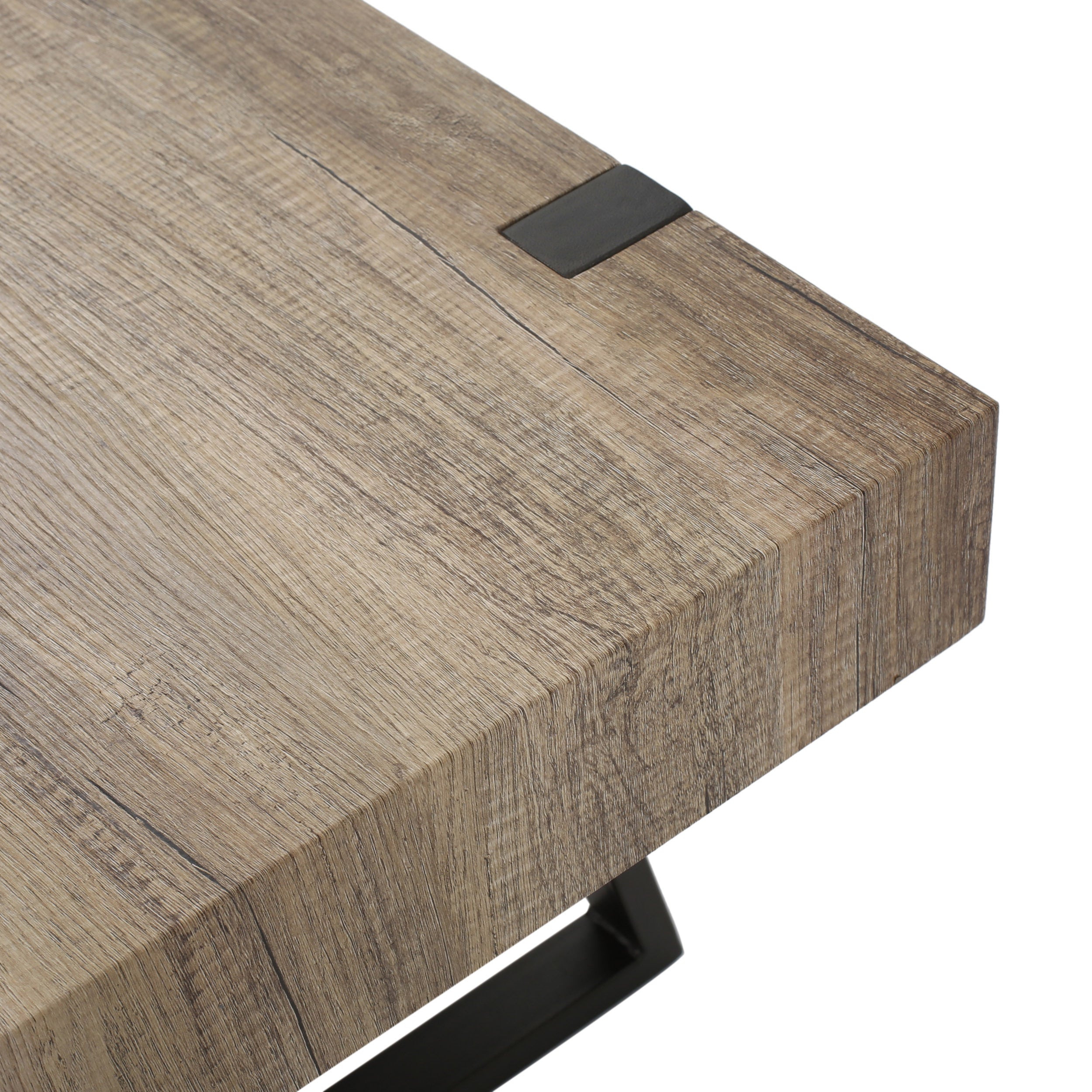 Abitha Faux Wood Coffee Table with Industrial Powder-Coated Metal Legs in Canyon Grey