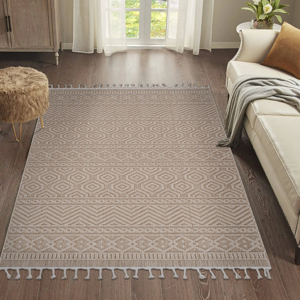 NAAR Guros Collection 5X7 Mocha / Geometric Indoor / Outdoor Area Rug