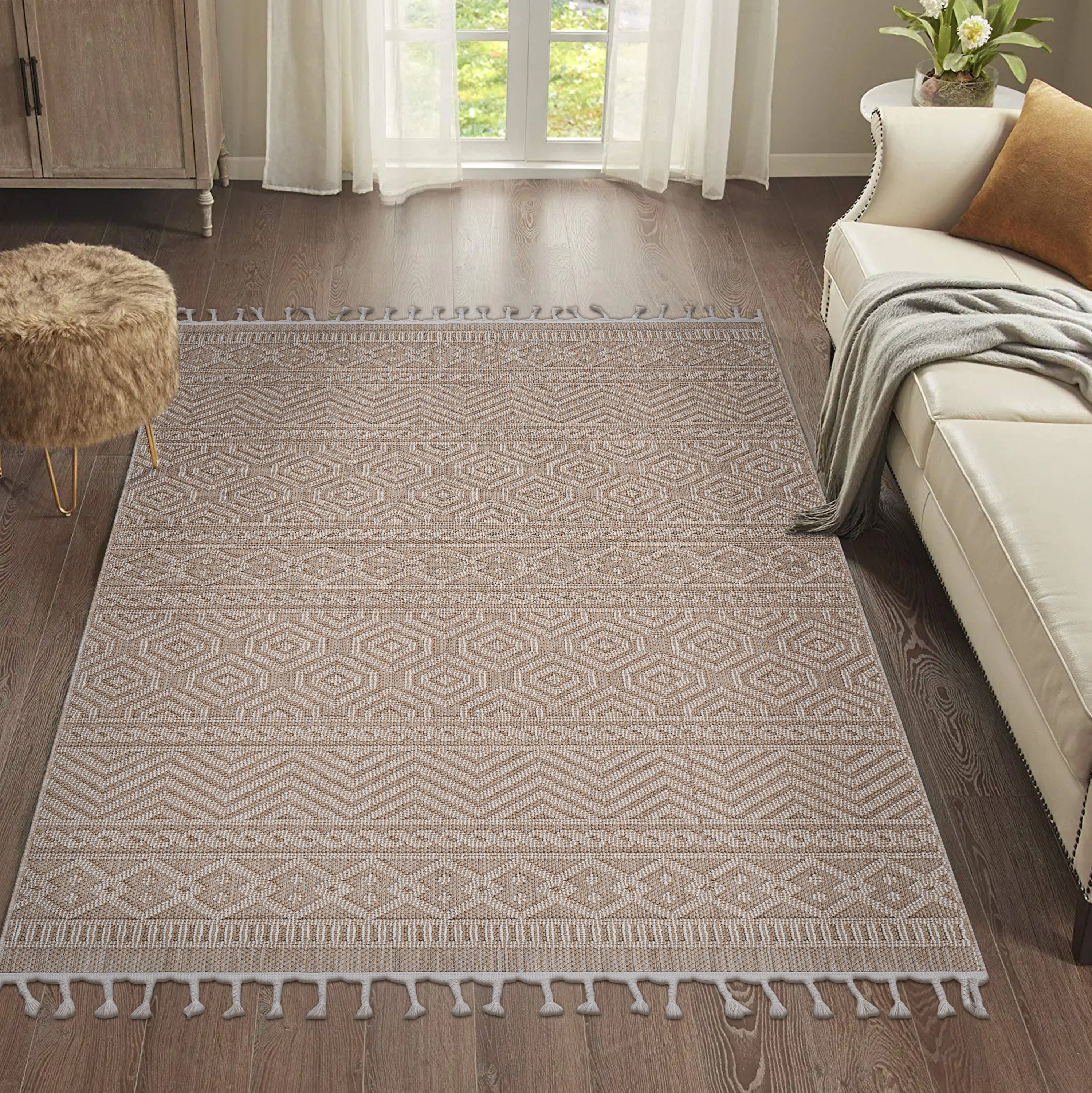 NAAR Guros Collection 5X7 Mocha / Geometric Indoor / Outdoor Area Rug