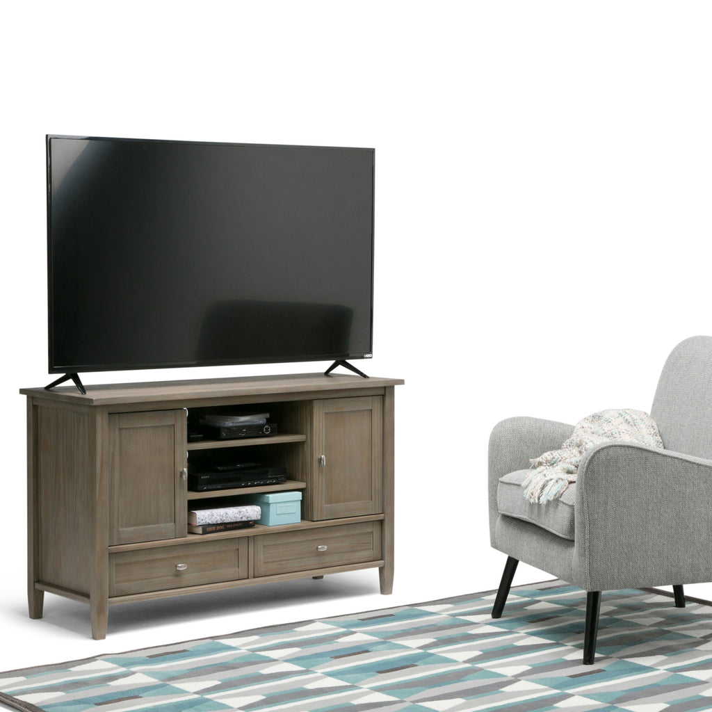 Warm Shaker - TV Media Stand - Distressed Grey