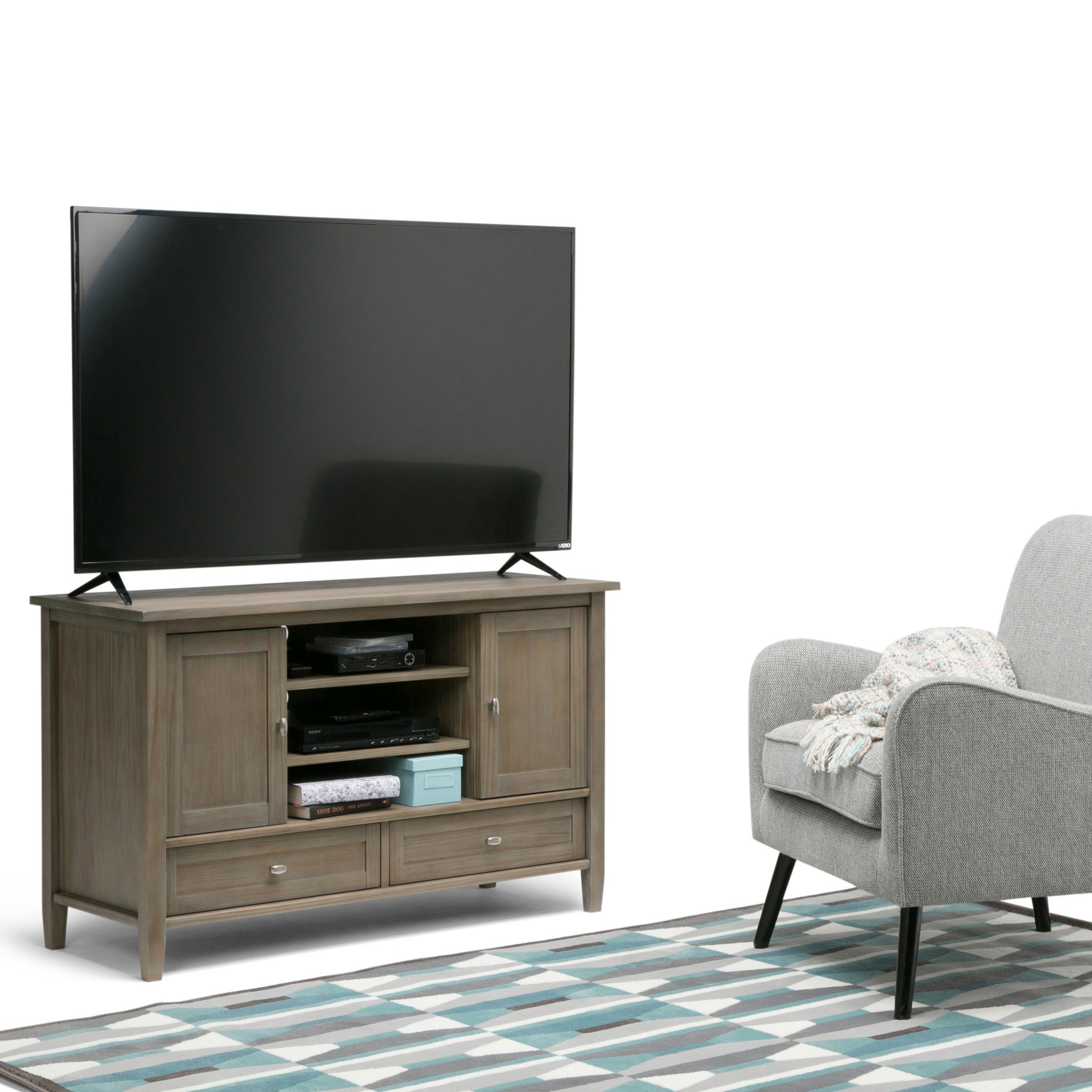 Warm Shaker - TV Media Stand - Distressed Grey
