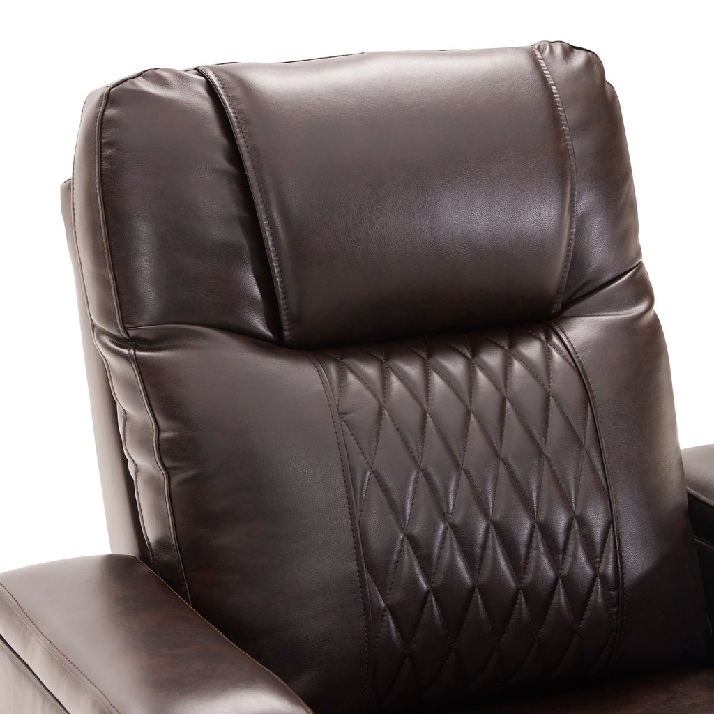 Power Motion Recliner with USB Charging Port, Hidden Arm Storage, 2 Cup Holders, 360° Swivel Tray Table, Brown PU Leather