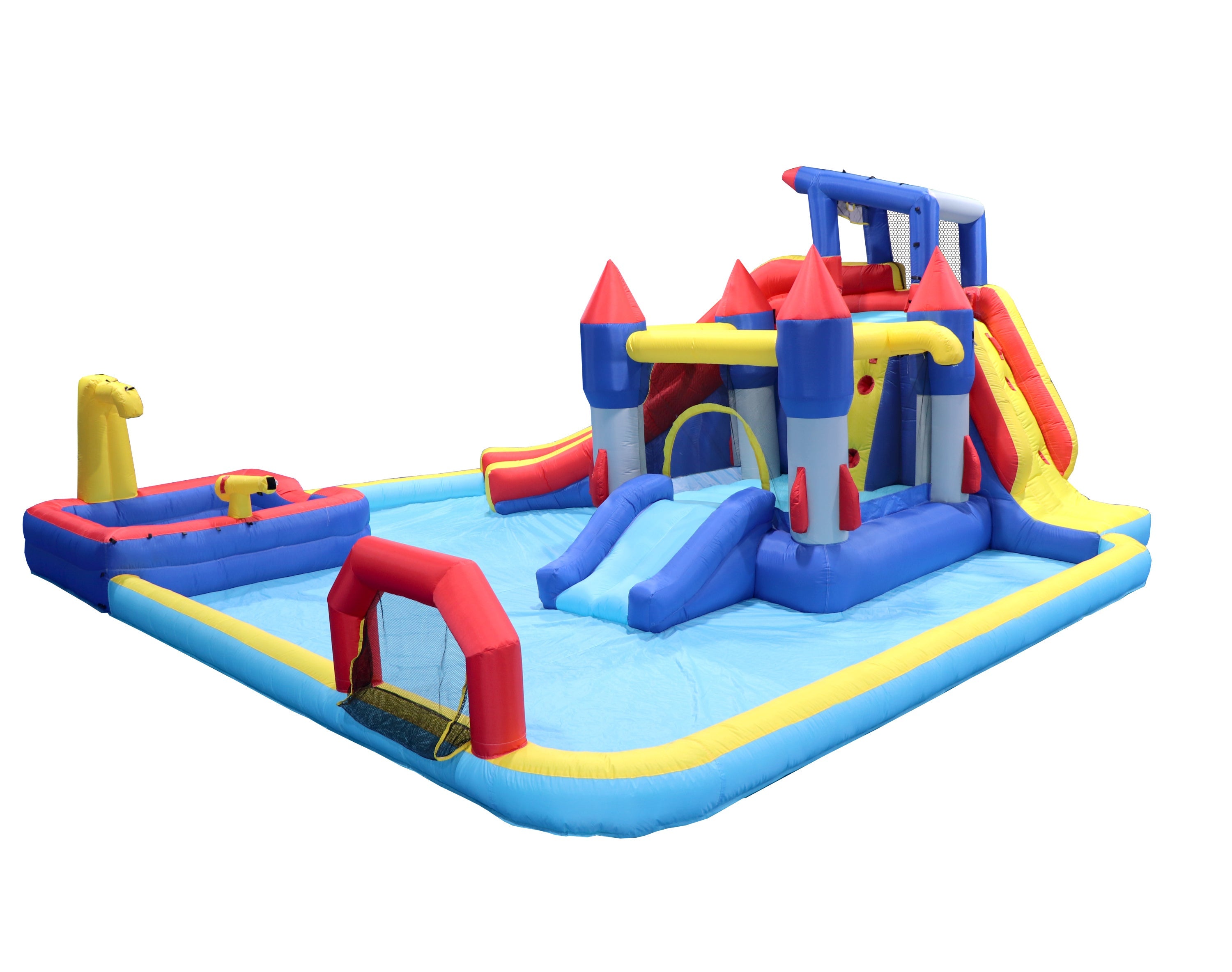 Inflatable 10 in1 slide water park  bouncing house garden with splash pool & water gun & basketball & climbing wall & dual pools & soccer