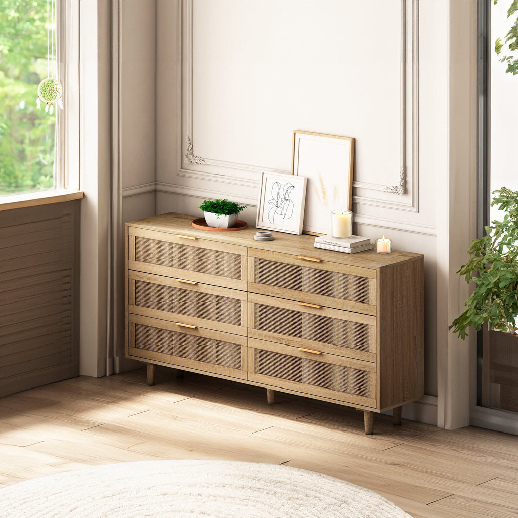 59.06'6-Drawers Rattan Storage Cabinet Rattan Drawer,for Bedroom,Living Room,Natural (Same SKU:W757121586)