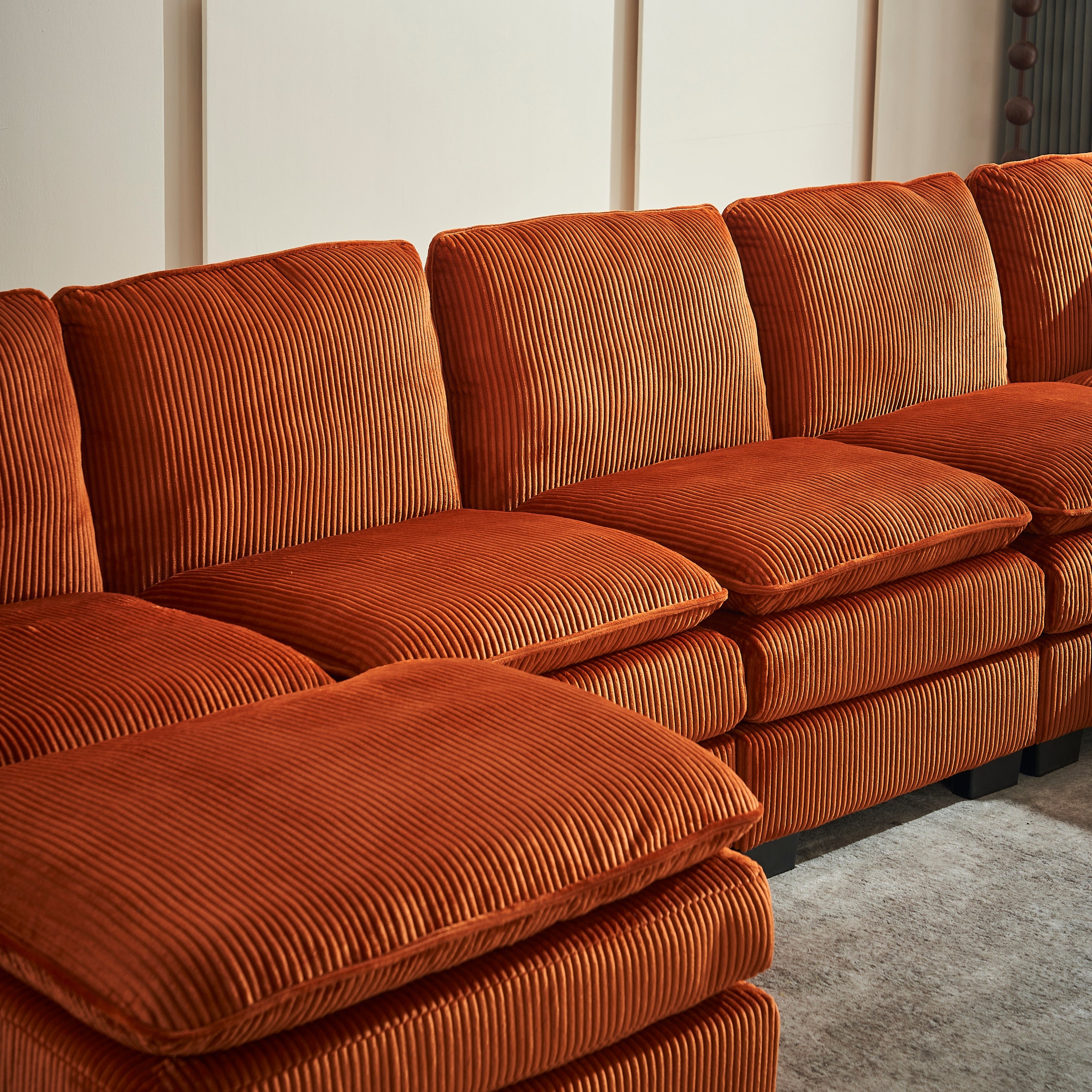 Modern U Shaped 6-seat Sectional Sofa Couch with one Ottoman and three toss pillows ,Modular Sofa for Living Room,Corduroy sofa