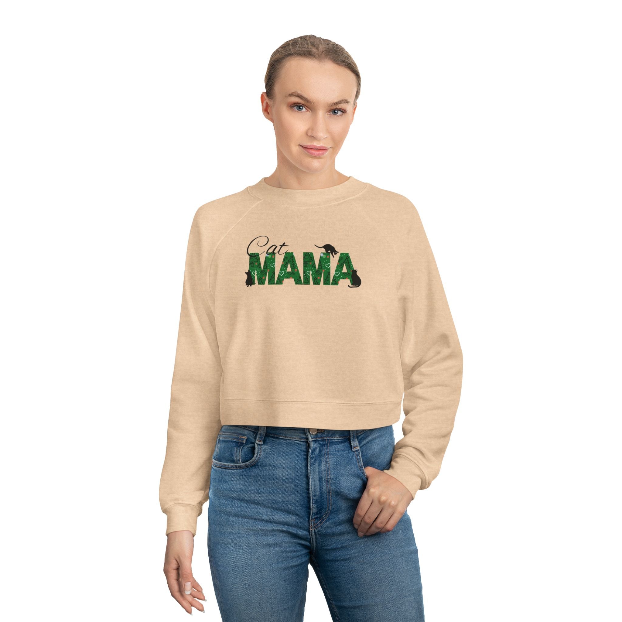 Christmas Cat Mama Women's Cropped Fleece Pullover