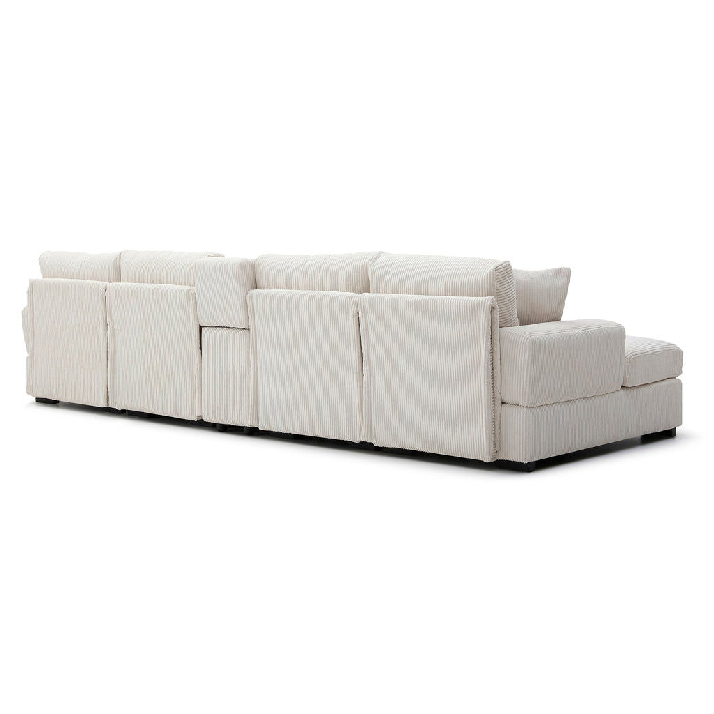 U Shaped Cloud Couch Sectional Sofa for Living Room,126' Oversized Comfy Cloud Sofa with Console,Cup Holder ,Double Chaise, Beige