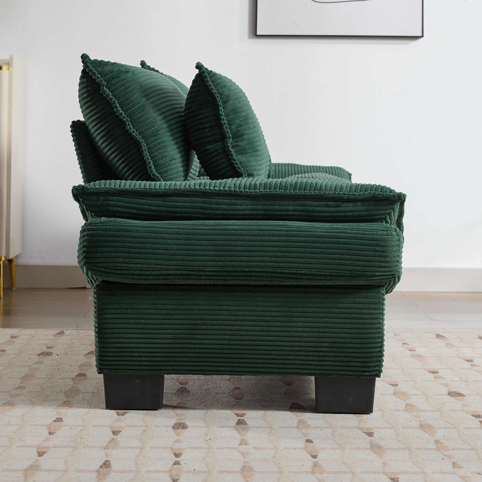 Corduroy Sofa Sleeper Couch Loveseat Sofa with Pillows Comfy Upholstered Deep Seat Sofa for Bedroom,Living Room,Apartment,Office,Dorm-Green Corduroy