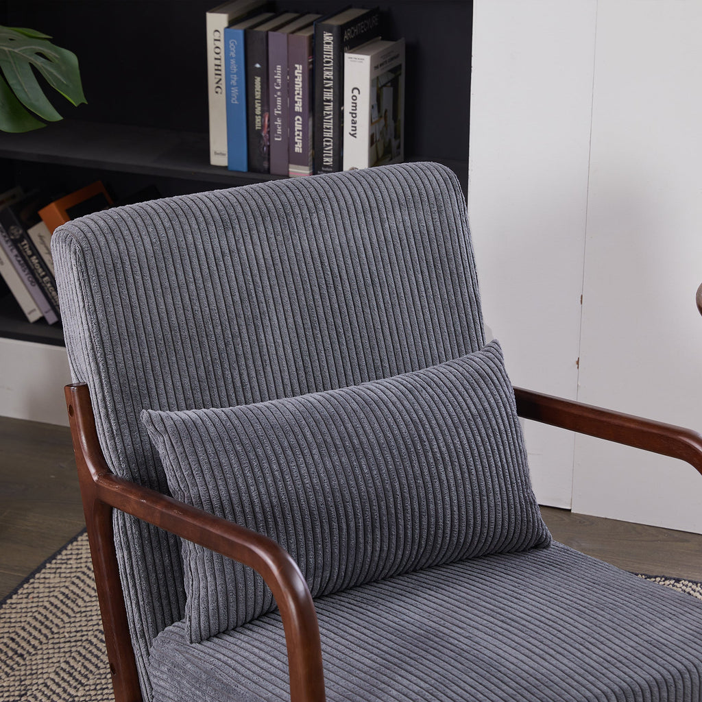 Mid-Century Modern Accent Chair with Pillow Upholstered in Antique Dark Grey Polyester and Solid Wood Frame(Antique Dark Grey)