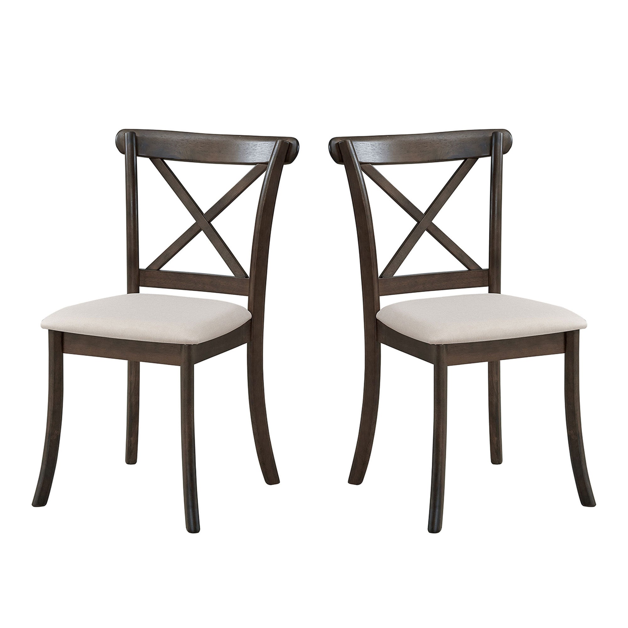 Wooden X Back Dining Chairs Set of 2, Modern Fabric Upholstered Kitchen Side 2PC Chairs, Cross Back Rubber Wood Farmhouse Dining Room Chair,Brown
