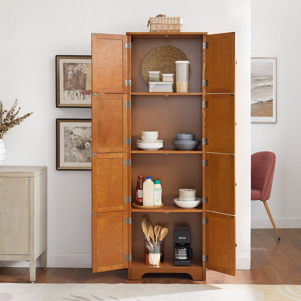 72.4' Tall Storage Cabinet Tall Storage Cabinet with 8 Doors and 4 Shelves ,Bookshelf Living Room, Kitchen, Dining Room, Office  Freestanding Storage Cabinet,Oak