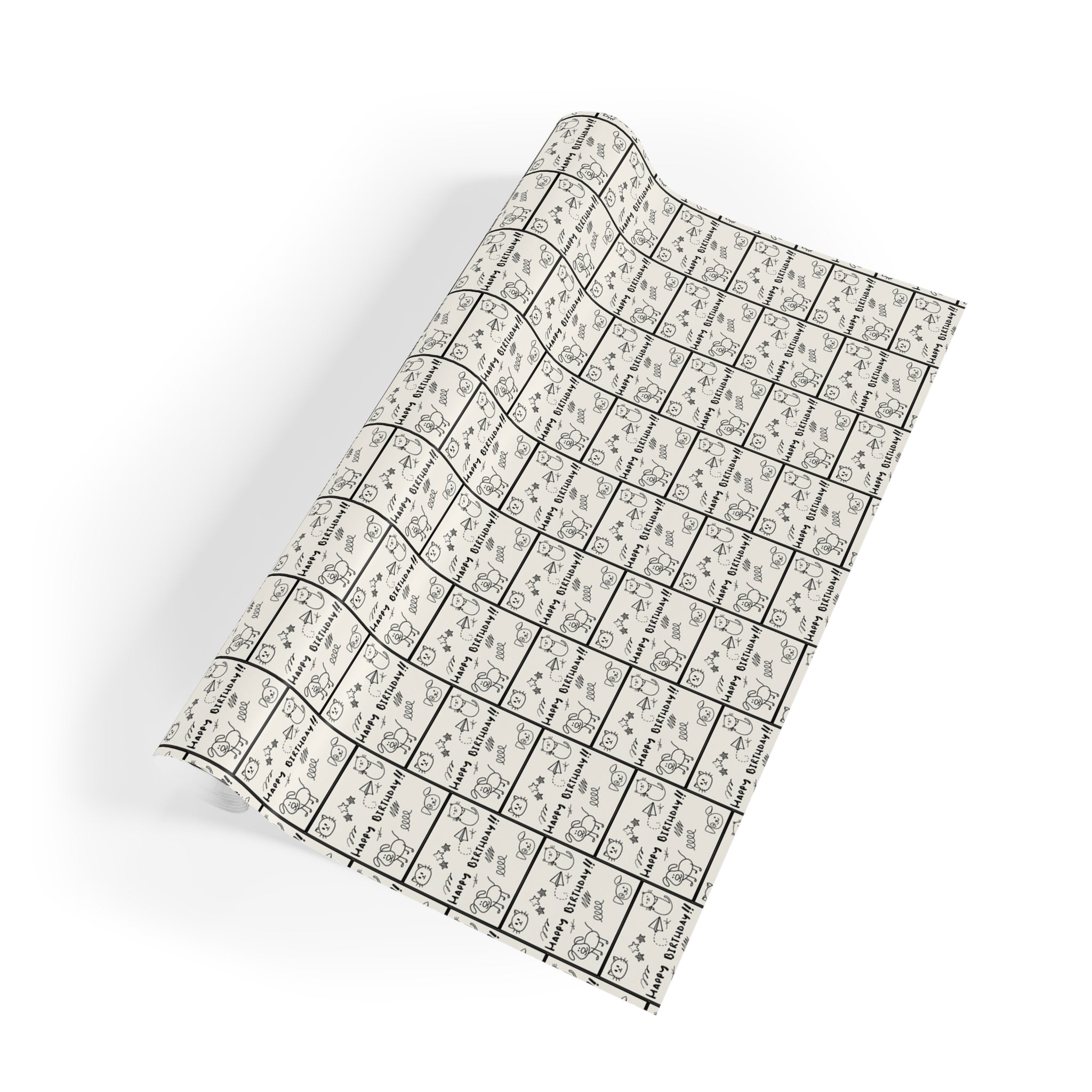 Sketched Puppies & Kitties Birthday Gift Wrap Roll for Adorable Presents