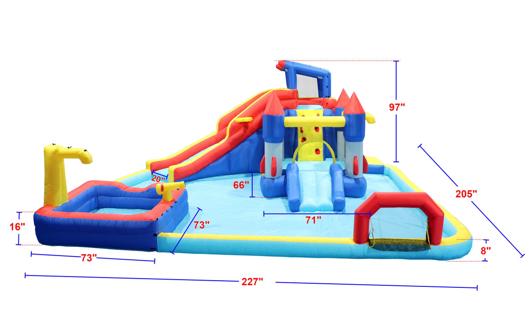 Inflatable 10 in1 slide water park  bouncing house garden with splash pool & water gun & basketball & climbing wall & dual pools & soccer