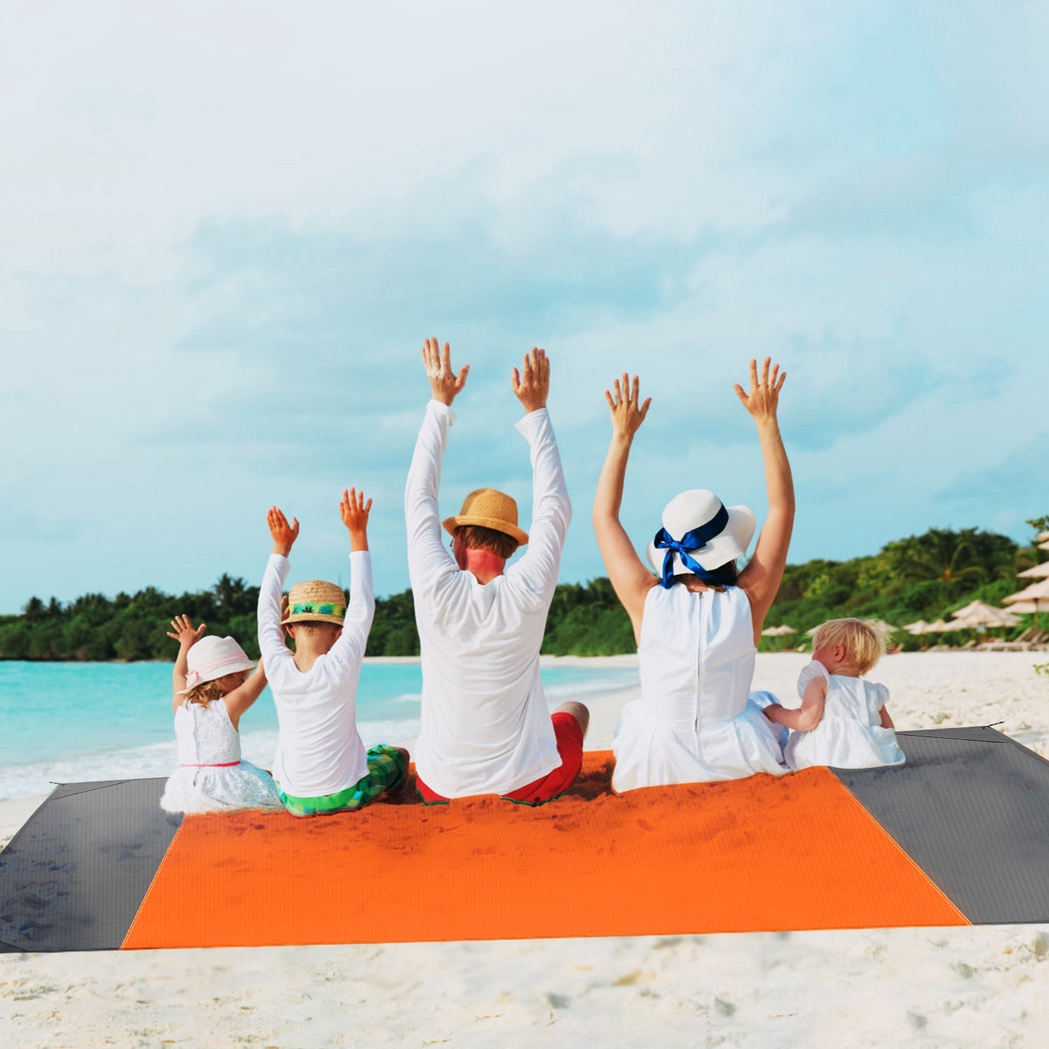 82.6x78.7in Sand Proof Picnic Blanket Water Resistant Foldable Camping Beach Mat w/ 4 Anchors 1 Carry Bag For 2-3 People