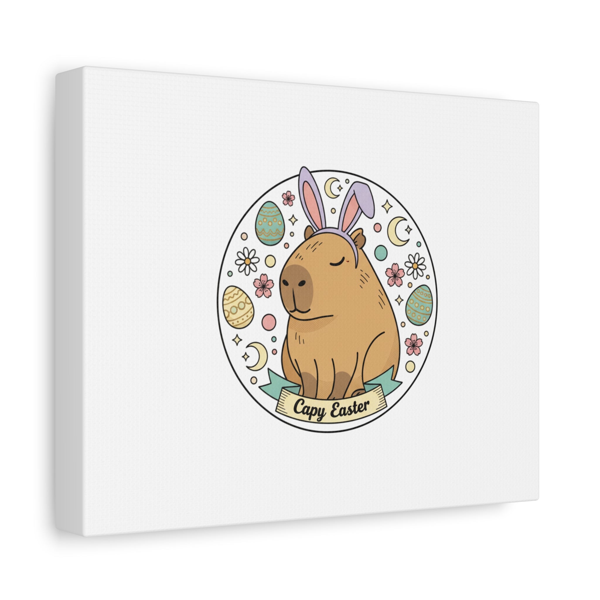 Capy Easter Canvas, pastel bunny aesthetic | cottagecore spring wall art