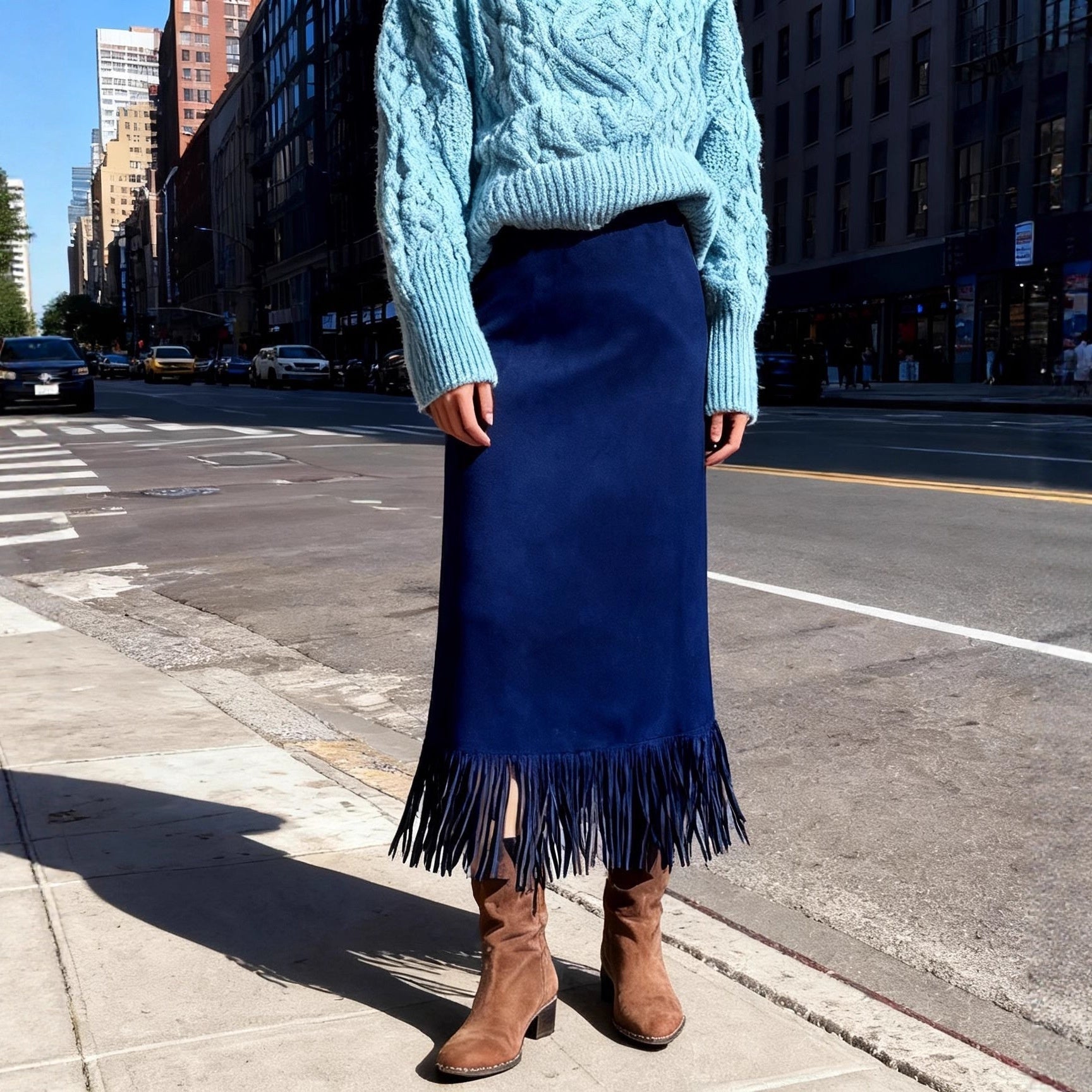 Women's Fashionable Elegant Long Suede Skirt Comfortable Slim Fit