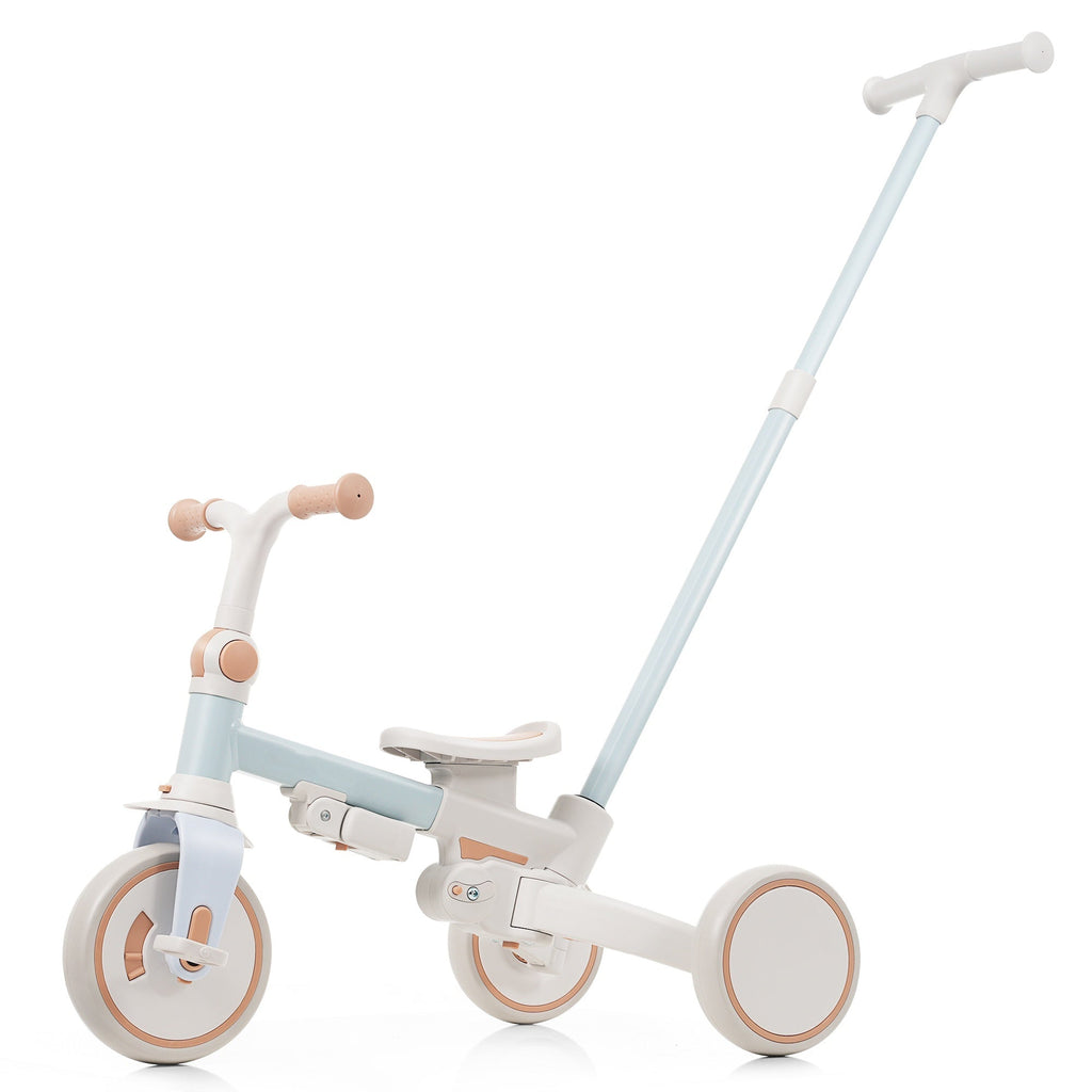 7 in 1 Baby Tricycle, Foldable Toddler Tricycle with Removable and Adjustable Parent Handle, Toddler Push Bike with Removable Pedal, Canopy, and Guardrail, Tricycle for 12-72 Months, blue