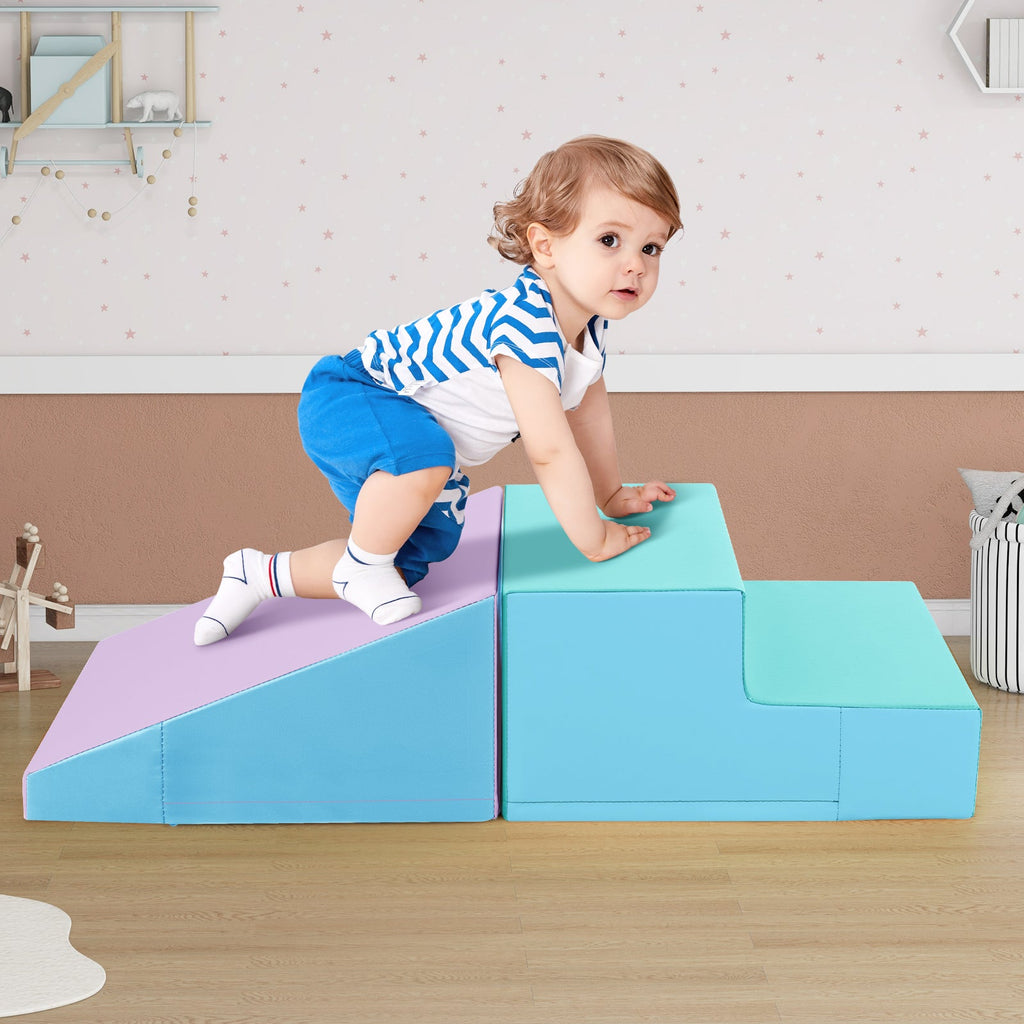 2-Piece Step and Slide Climber for Infants and Toddlers Baby Soft Play Set Foam Blocks-Blue