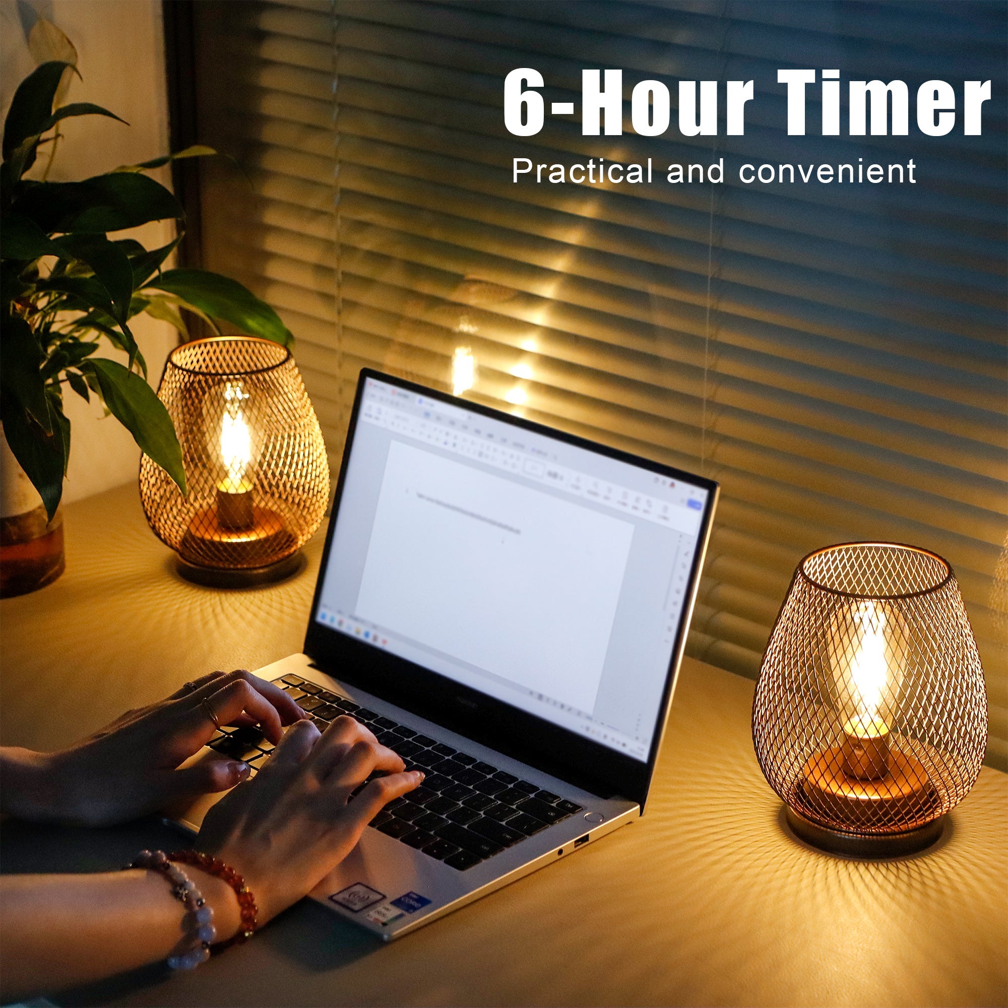 Set of 2 Metal Cage LED Battery Powered Lamp