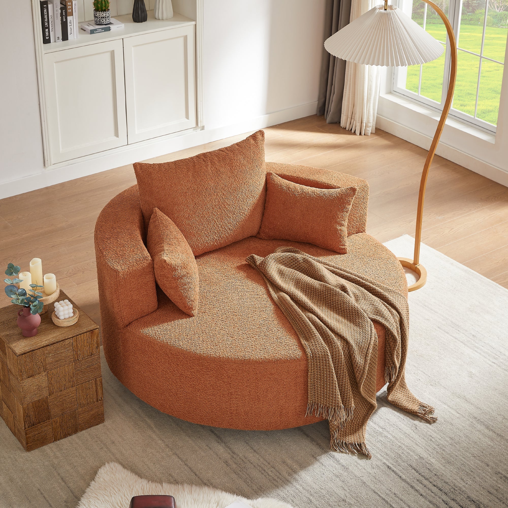 360° Swivel Accent Barrel Chair with Removable Pillows, Orange Red Chenille, 56.3 Inch