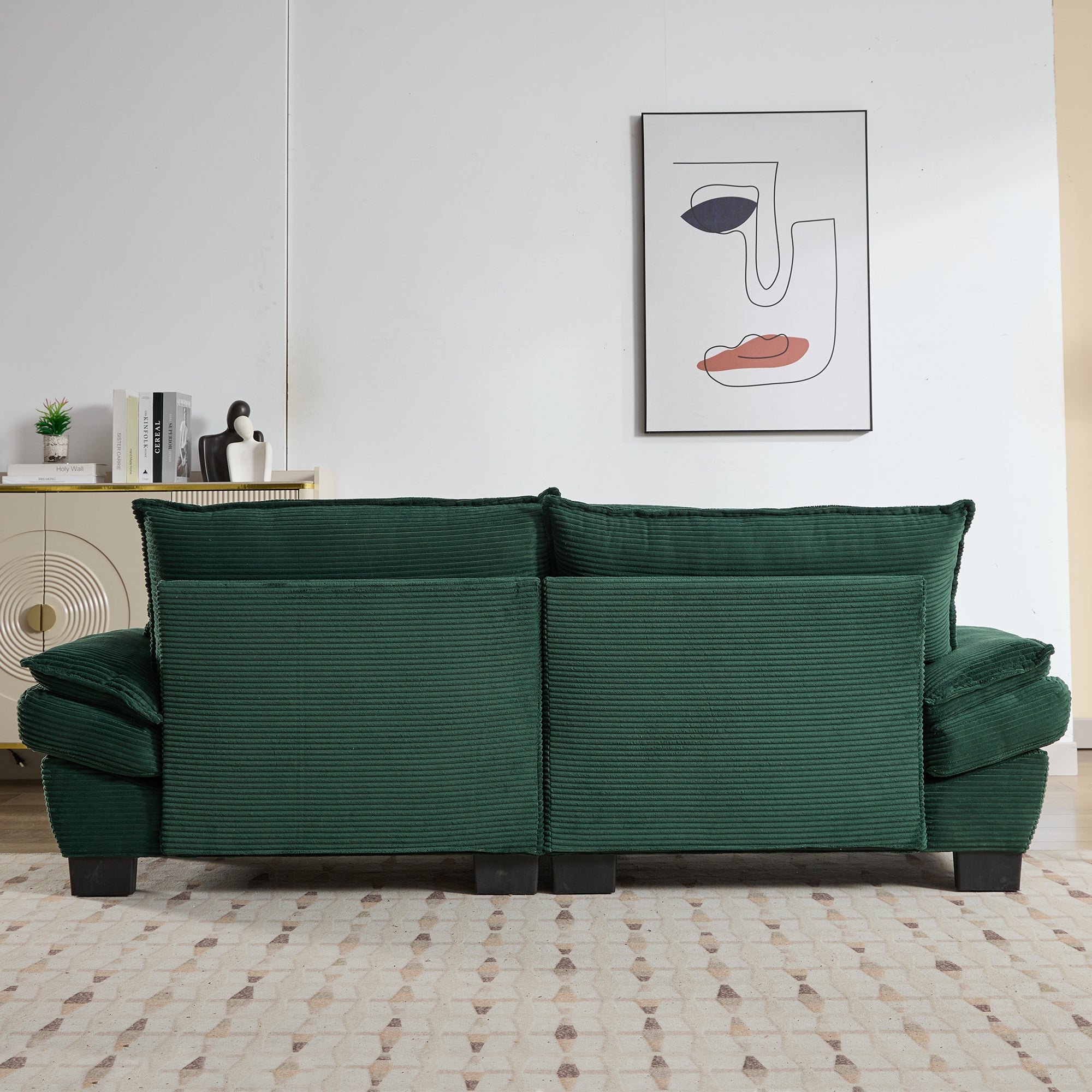Corduroy Sofa Sleeper Couch Loveseat Sofa with Pillows Comfy Upholstered Deep Seat Sofa for Bedroom,Living Room,Apartment,Office,Dorm-Green Corduroy