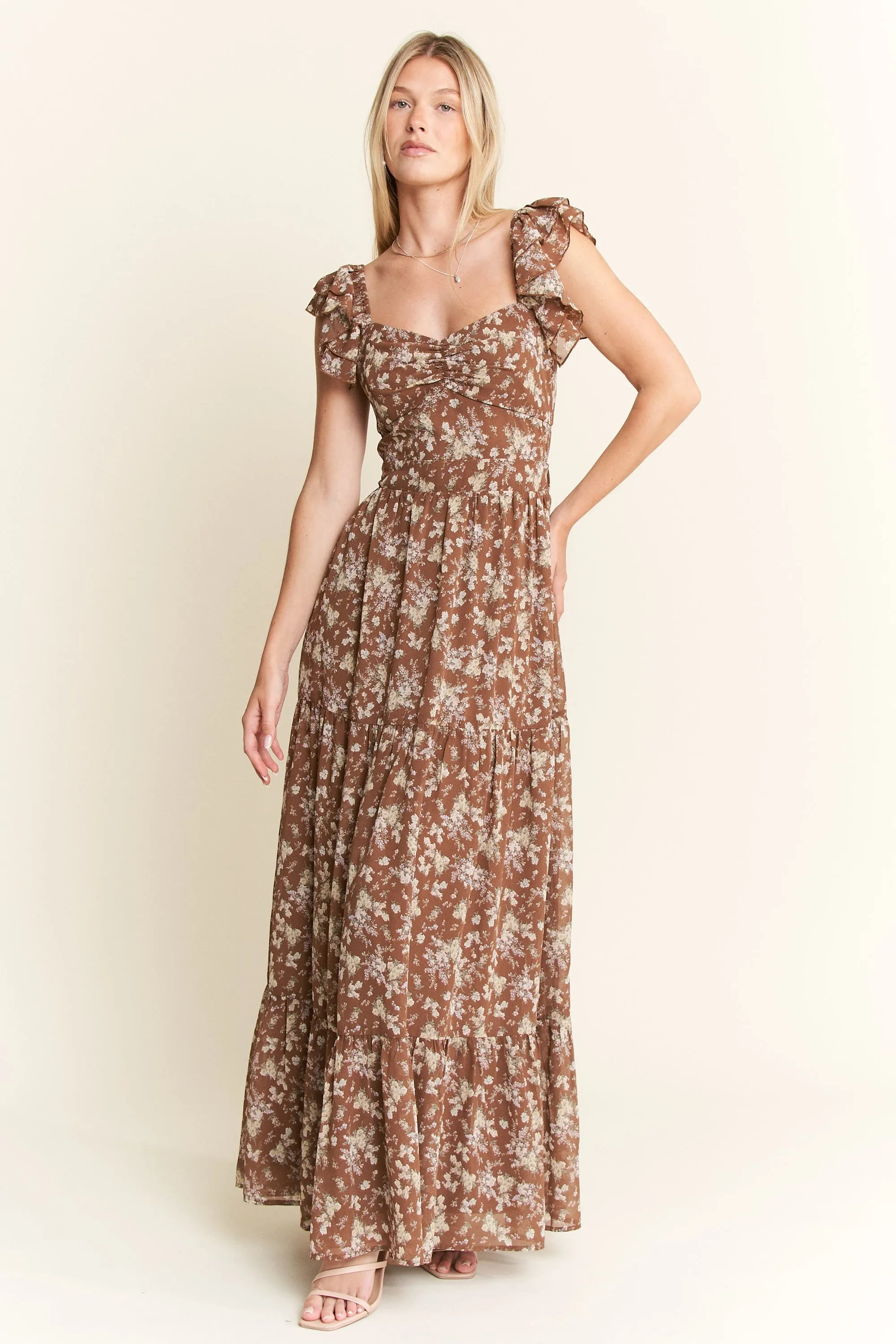 Jade By Jane Ruffle Sleeve Tiered Maxi Dress