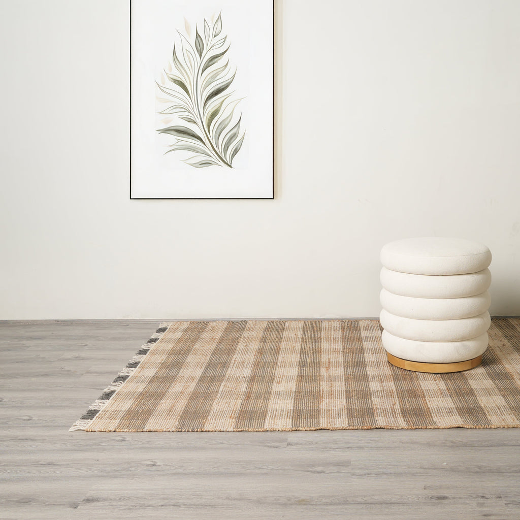 Area Rug, Jute Rug, Durable Gray Plaid Rug, 8X10 ft