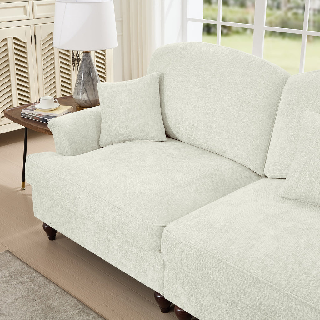 Classic 2 Piece Modular Couch Living Room Sofa Set with Flared Arms and Removable Ruffles Pleats Skirts and Spindle Legs, 2 Seater Sofa + 2-Seat Loveseat Sofa Sets for Living Room, Beige White