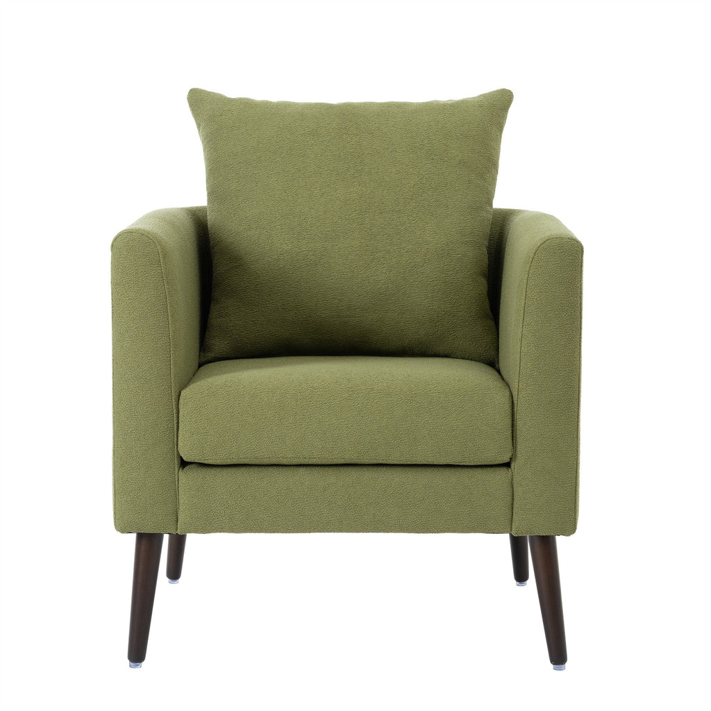 Modern Fabric Accent Chair, Upholstered Armchair for Living Room, Mid Century Fabric Lounge Chair w/Pillow, Comfortable Reading Chair with Wood Legs for Living Room, Bedroom, Reception Room (Olive)