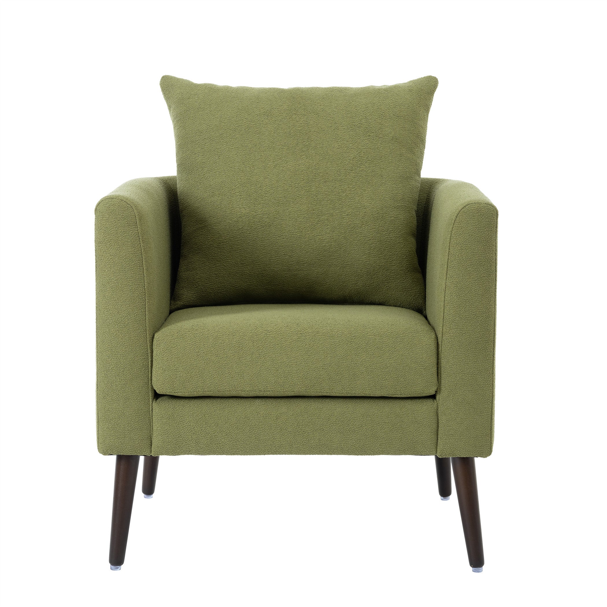 Modern Fabric Accent Chair, Upholstered Armchair for Living Room, Mid Century Fabric Lounge Chair w/Pillow, Comfortable Reading Chair with Wood Legs for Living Room, Bedroom, Reception Room (Olive)