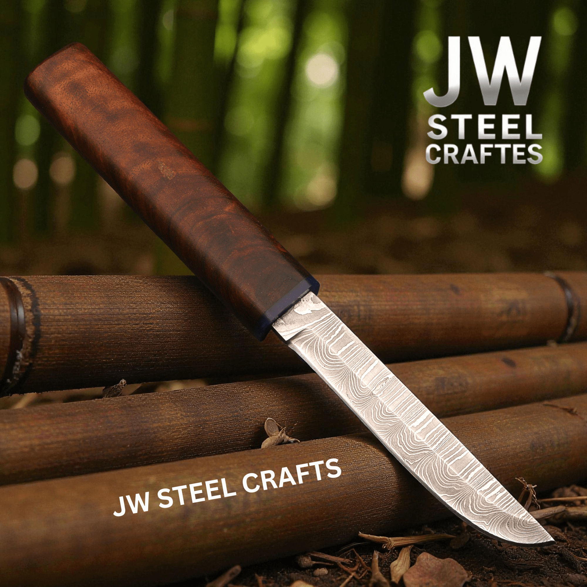 3-Piece Handmade Knife Set — 5-Inch Damascus Utility Blades with Rosewood Handles & Interlocking Scabbard
