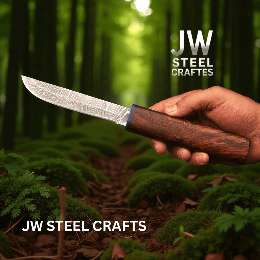 3-Piece Handmade Knife Set — 5-Inch Damascus Utility Blades with Rosewood Handles & Interlocking Scabbard