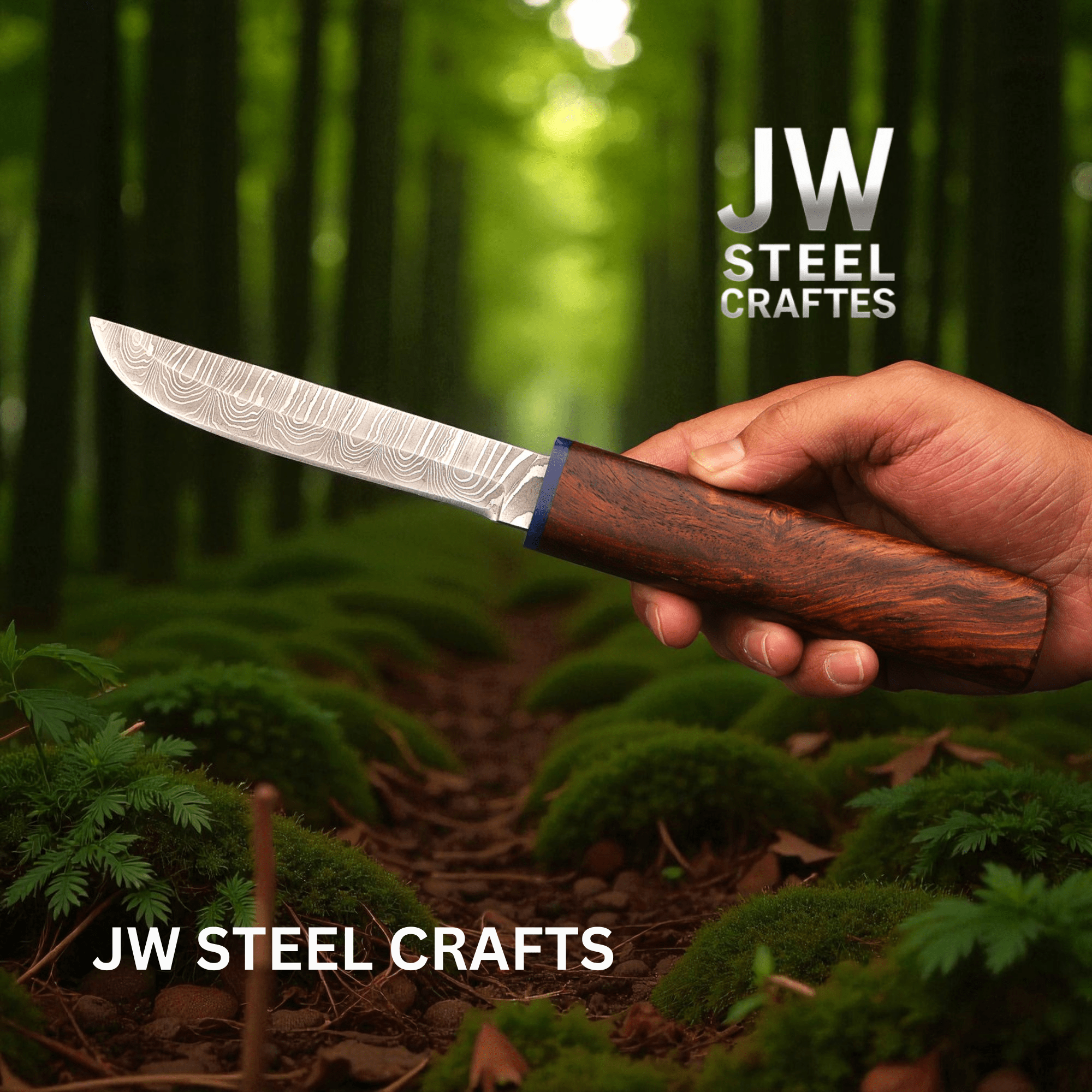 3-Piece Handmade Knife Set — 5-Inch Damascus Utility Blades with Rosewood Handles & Interlocking Scabbard