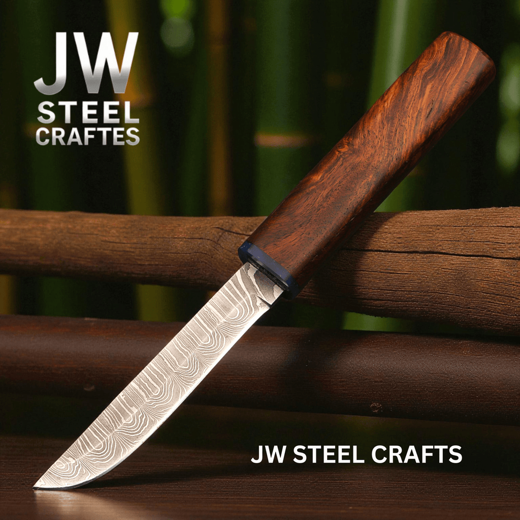 3-Piece Handmade Knife Set — 5-Inch Damascus Utility Blades with Rosewood Handles & Interlocking Scabbard