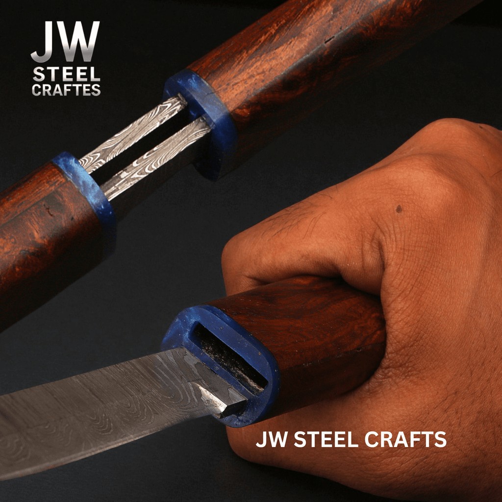3-Piece Handmade Knife Set — 5-Inch Damascus Utility Blades with Rosewood Handles & Interlocking Scabbard