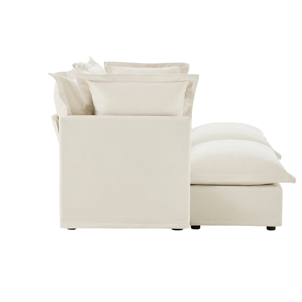 Slipcovered Sofa 2 Seater Sofa    With 2 Ottomans, 2 Seater Sleeper Sofa Bed Home Theater Oversized Sofa For Living Room, Chenille, Cream