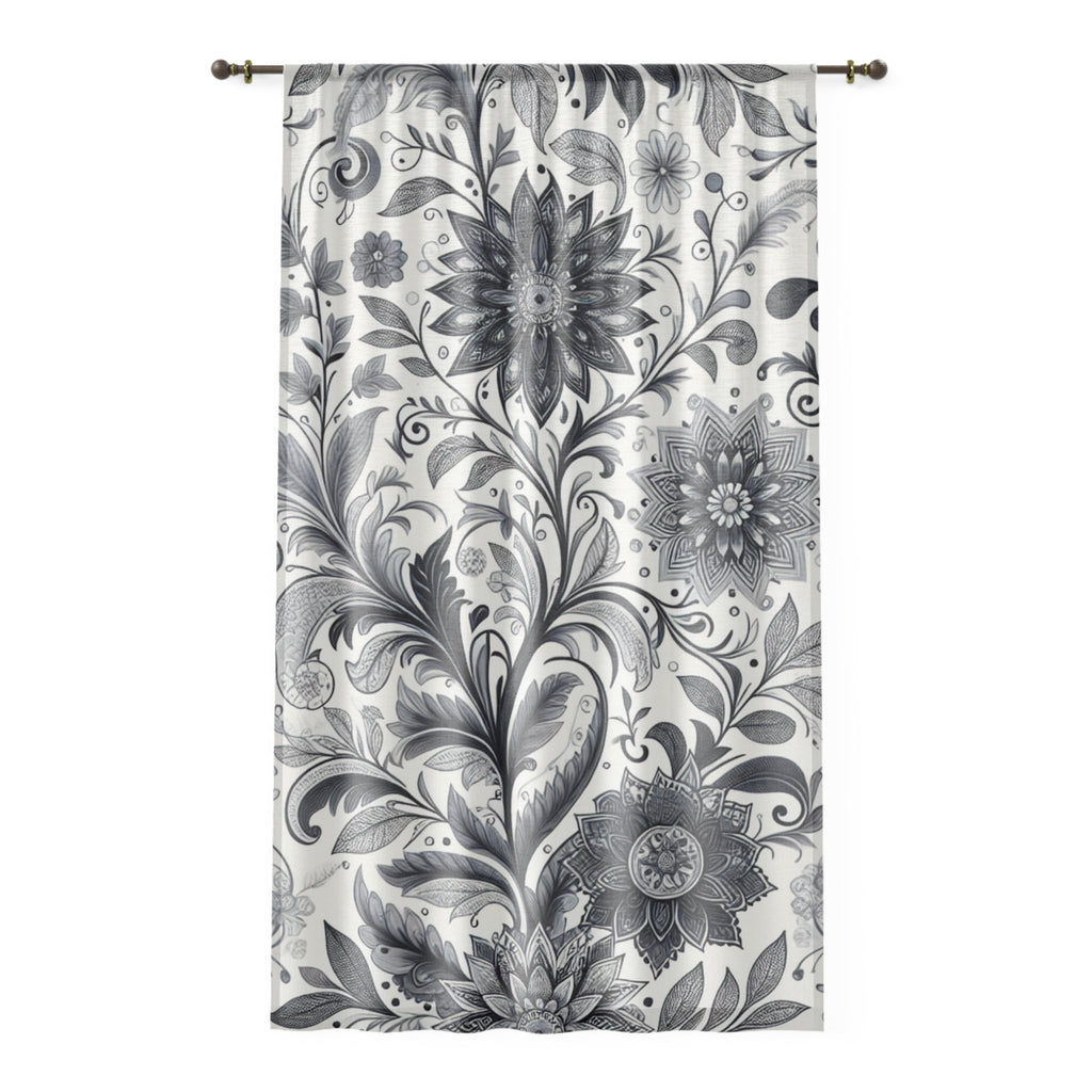 Elegant Floral Window Curtain, Black and White Decor, Home Accessories, Living Room Drapes, Bedroom Curtains, Modern and Chic