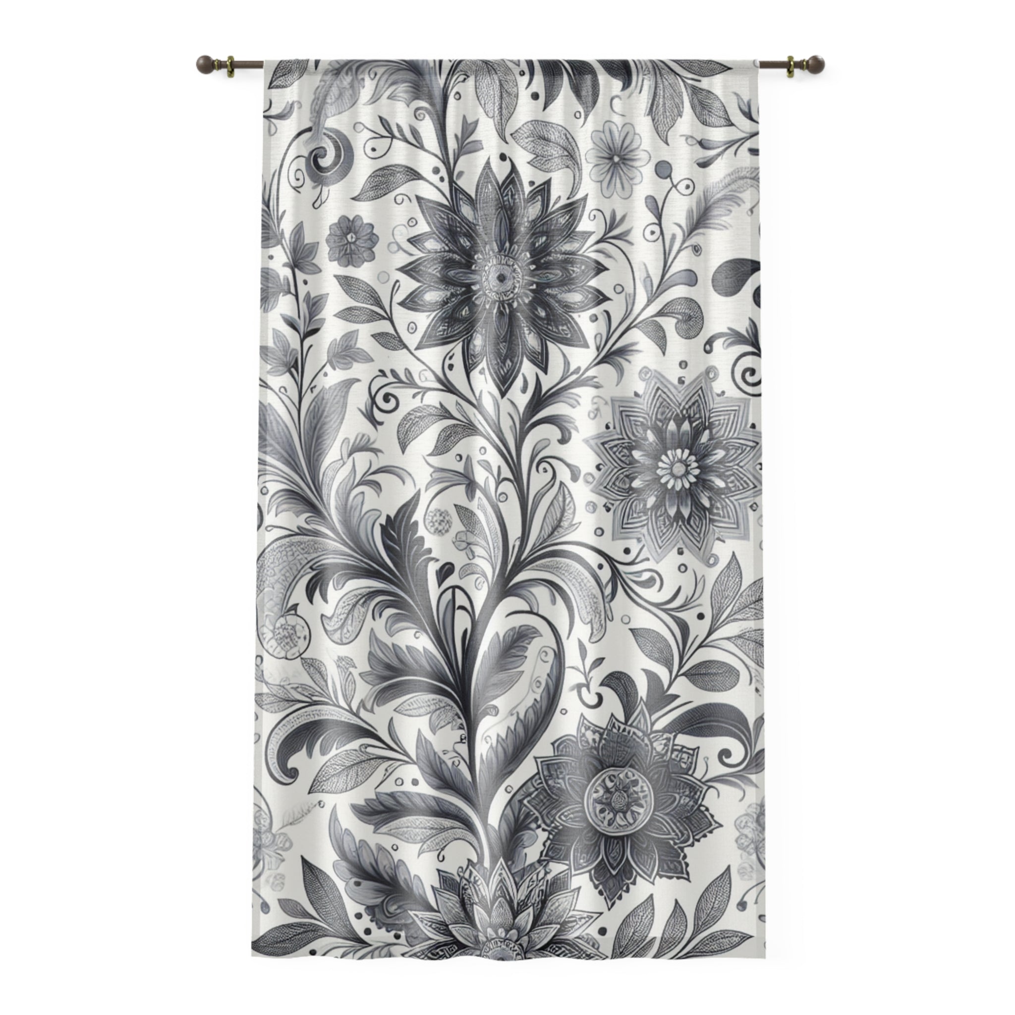 Elegant Floral Window Curtain, Black and White Decor, Home Accessories, Living Room Drapes, Bedroom Curtains, Modern and Chic