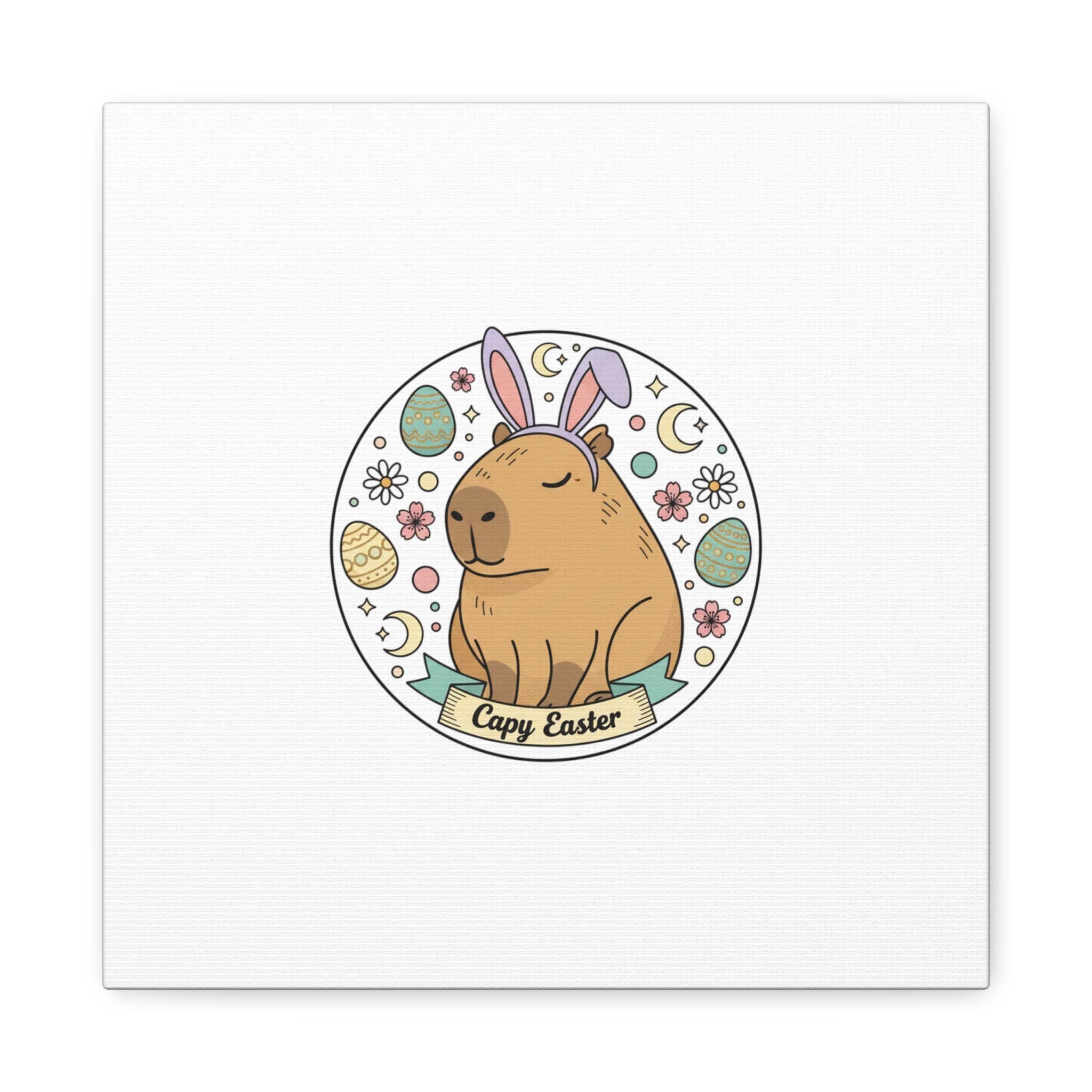 Capy Easter Canvas, pastel bunny aesthetic | cottagecore spring wall art