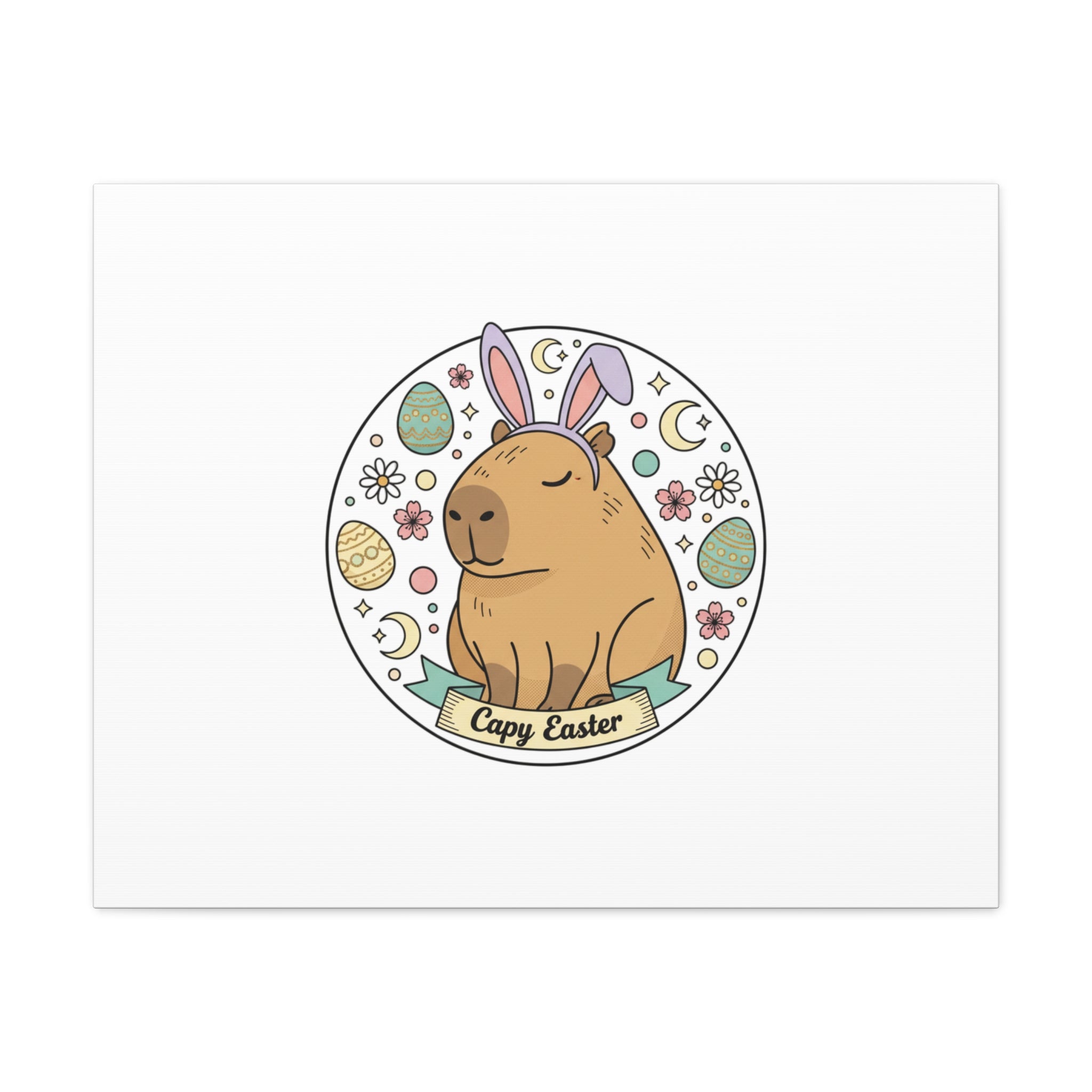 Capy Easter Canvas, pastel bunny aesthetic | cottagecore spring wall art