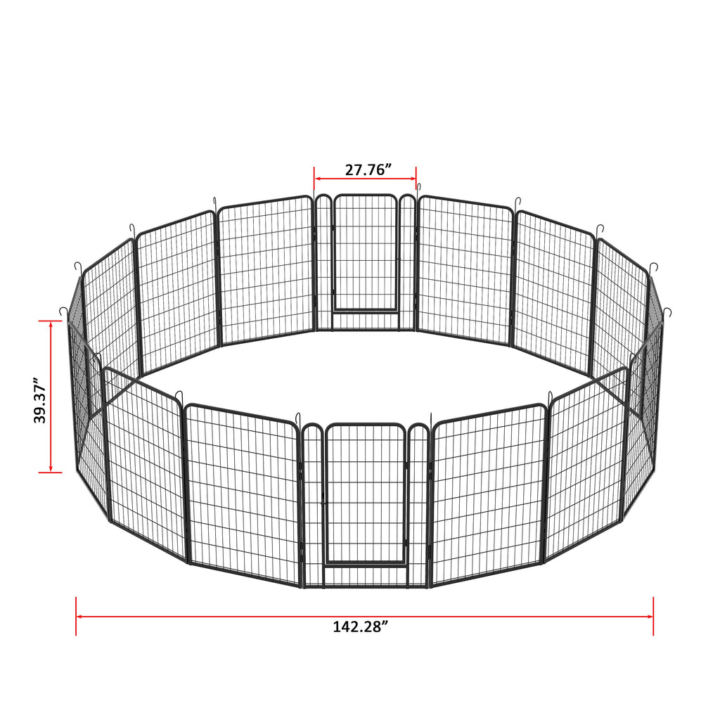 16 Panels Heavy-Duty Metal Playpen with Door, 39.37' H Dog Fence Pet Exercise Pen for Outdoor, Indoor