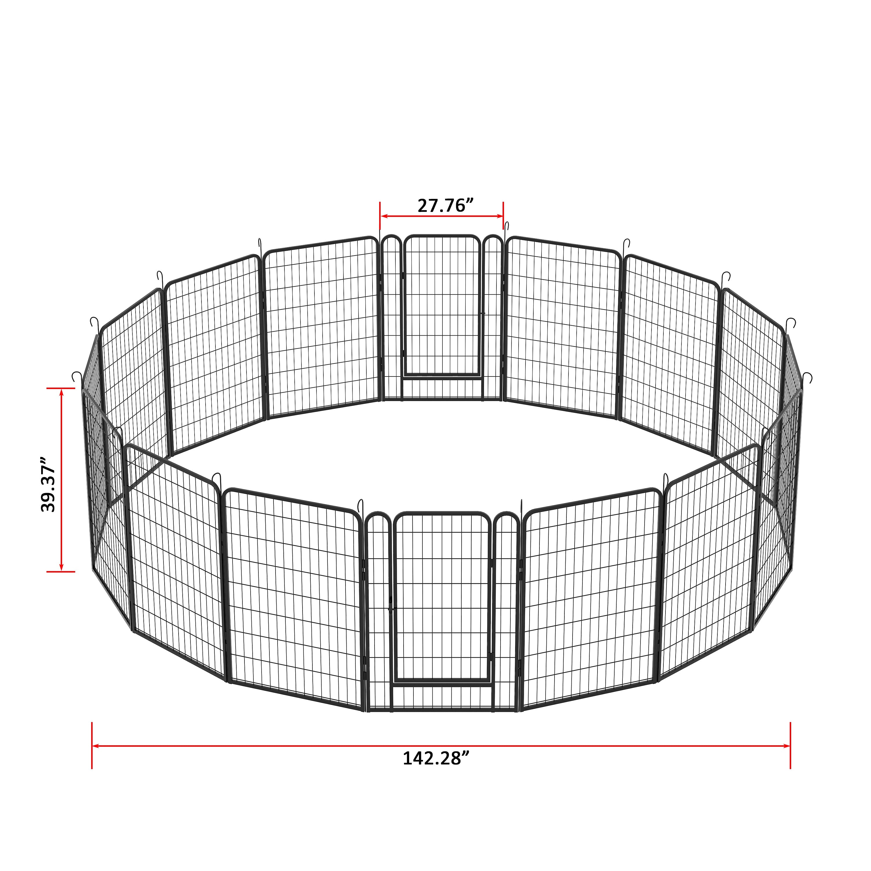 16 Panels Heavy-Duty Metal Playpen with Door, 39.37' H Dog Fence Pet Exercise Pen for Outdoor, Indoor