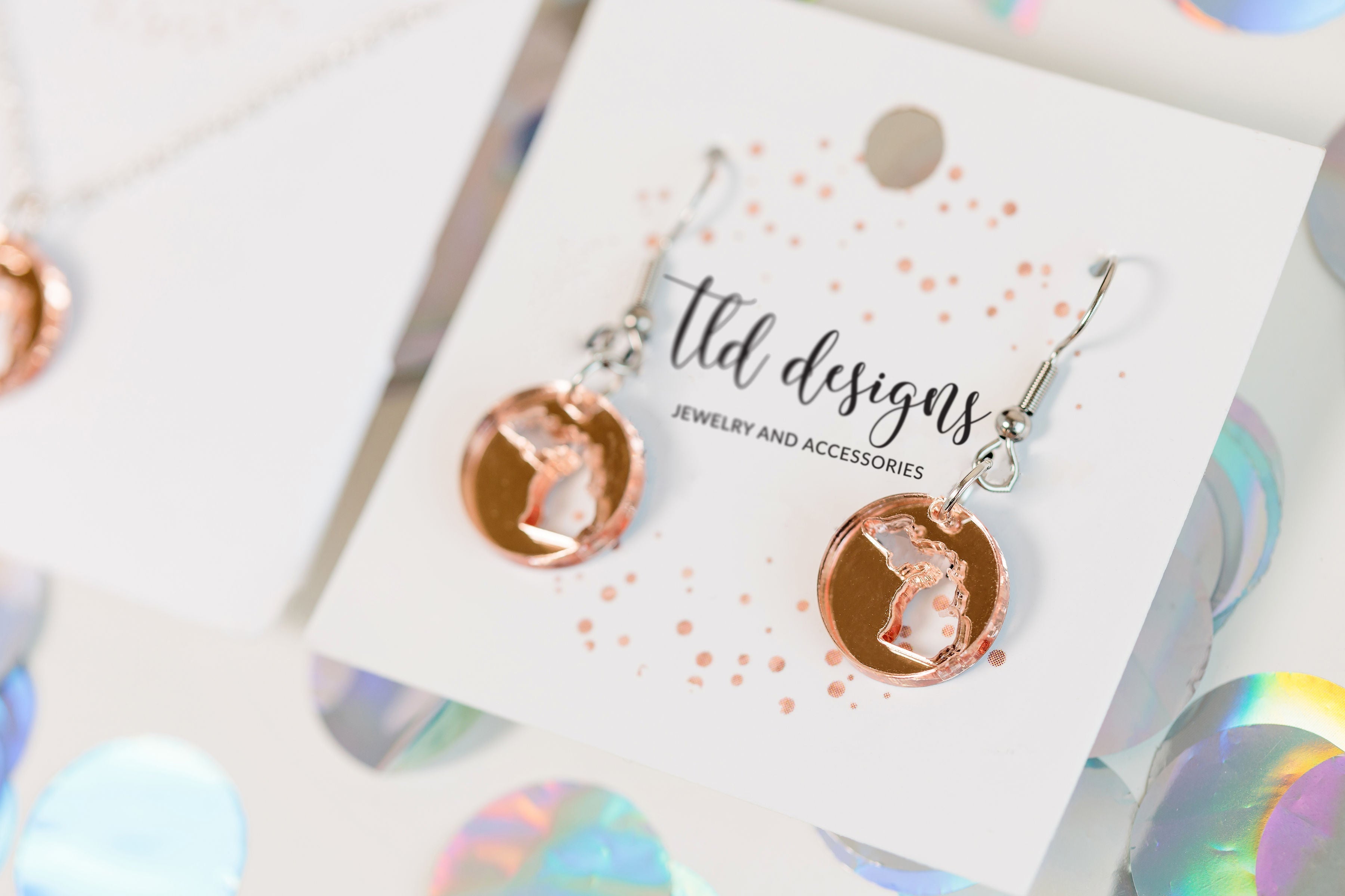 Michigan mirrored acrylic earrings and necklace