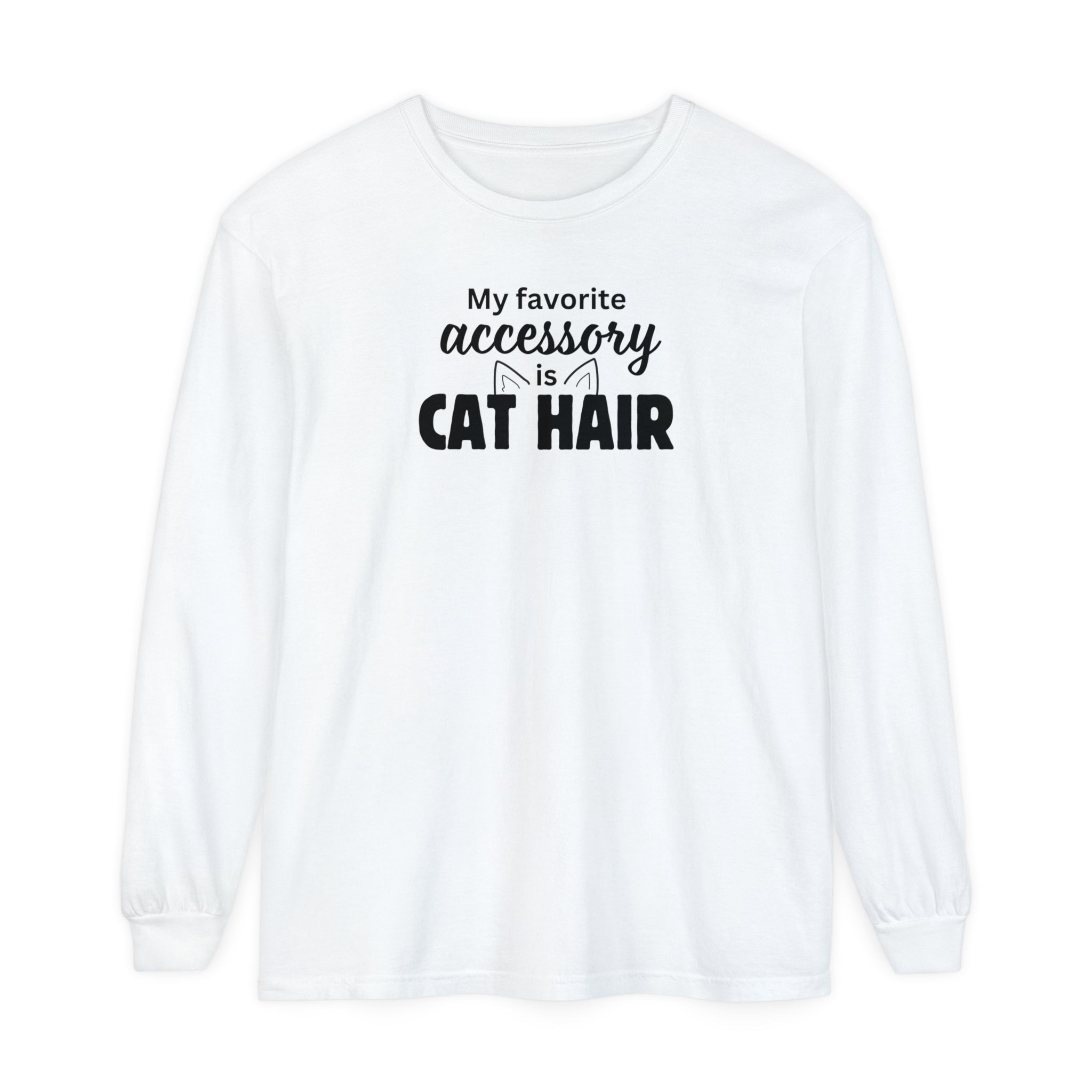 Cat Hair Accessorized Unisex Garment-dyed Long Sleeve T-Shirt