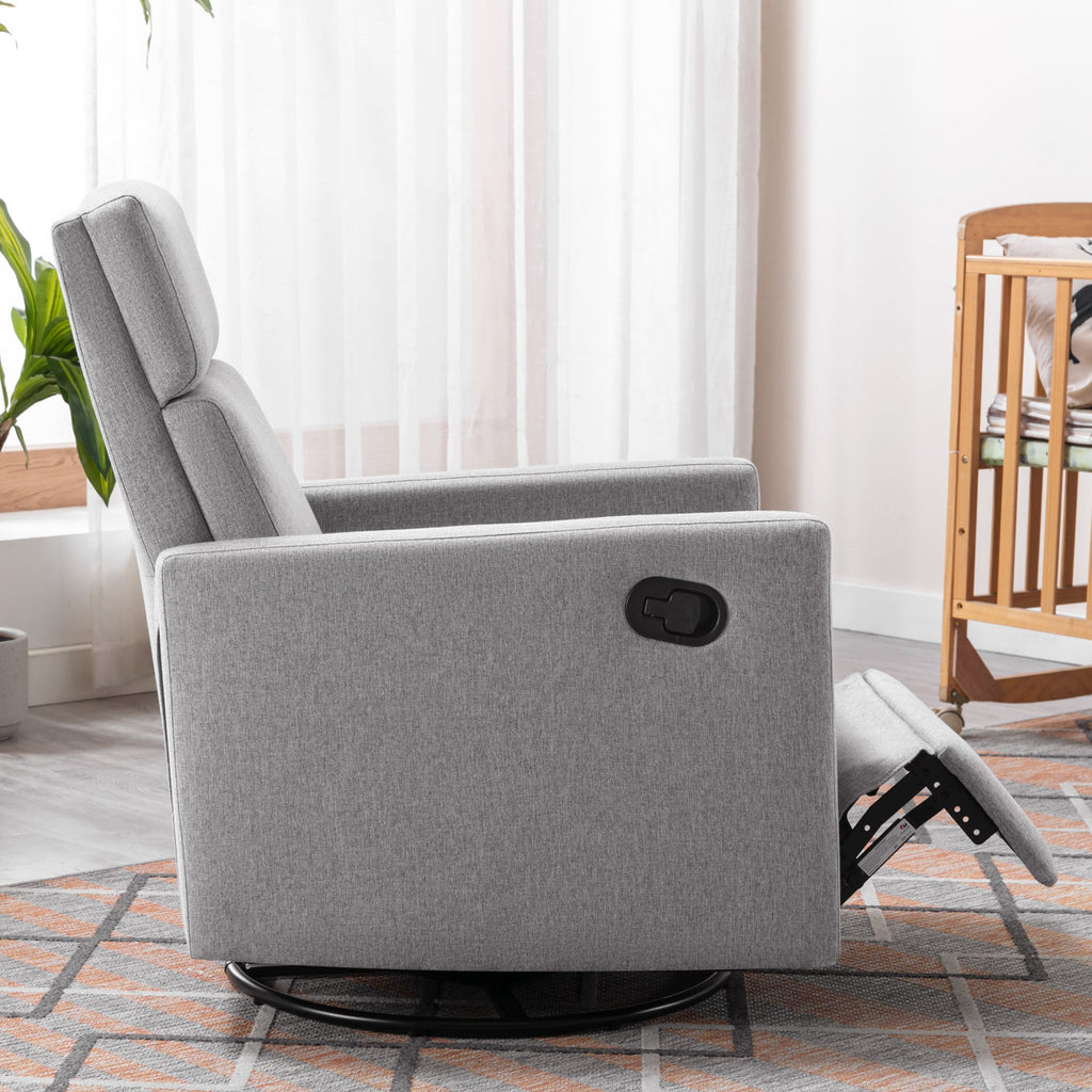 Modern Upholstered Rocker Nursery Chair Plush Seating Glider Swivel Recliner Chair, Gray Linen