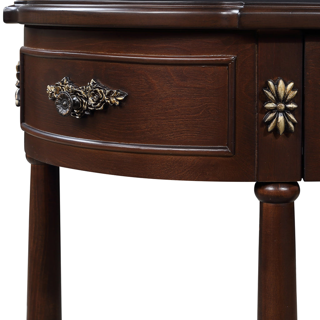 Retro Curved Wood Console Table, 52 inch Circular Half Moon Sofa Table with Open Shelf and 2 Drawers, Solid Wood Entry Table for Living Room, Hallway, Espresso